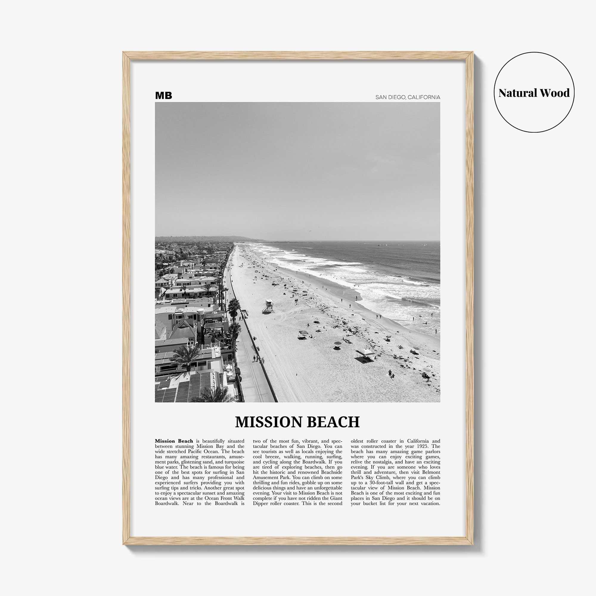 Mission Beach Print Black and White San Diego No 1, Mission Beach Wall Art, Mission Beach Poster, Mission Beach Photo, California, USA