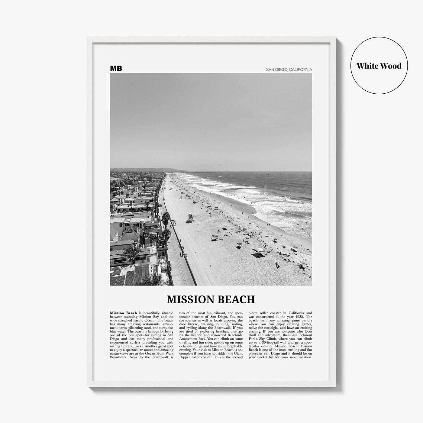 Mission Beach Print Black and White San Diego No 1, Mission Beach Wall Art, Mission Beach Poster, Mission Beach Photo, California, USA