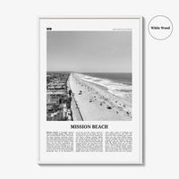 Mission Beach Print Black and White San Diego No 1, Mission Beach Wall Art, Mission Beach Poster, Mission Beach Photo, California, USA
