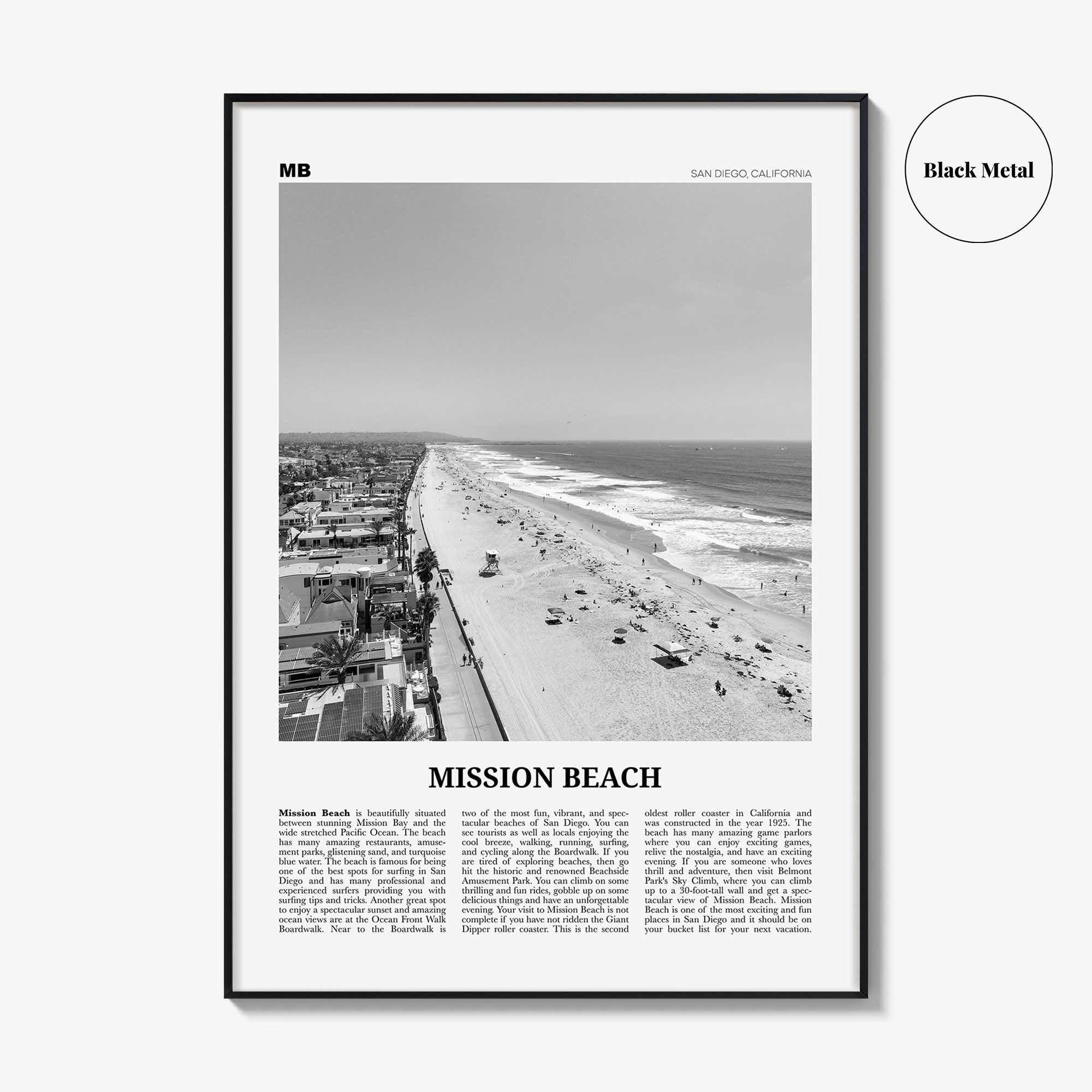 Mission Beach Print Black and White San Diego No 1, Mission Beach Wall Art, Mission Beach Poster, Mission Beach Photo, California, USA
