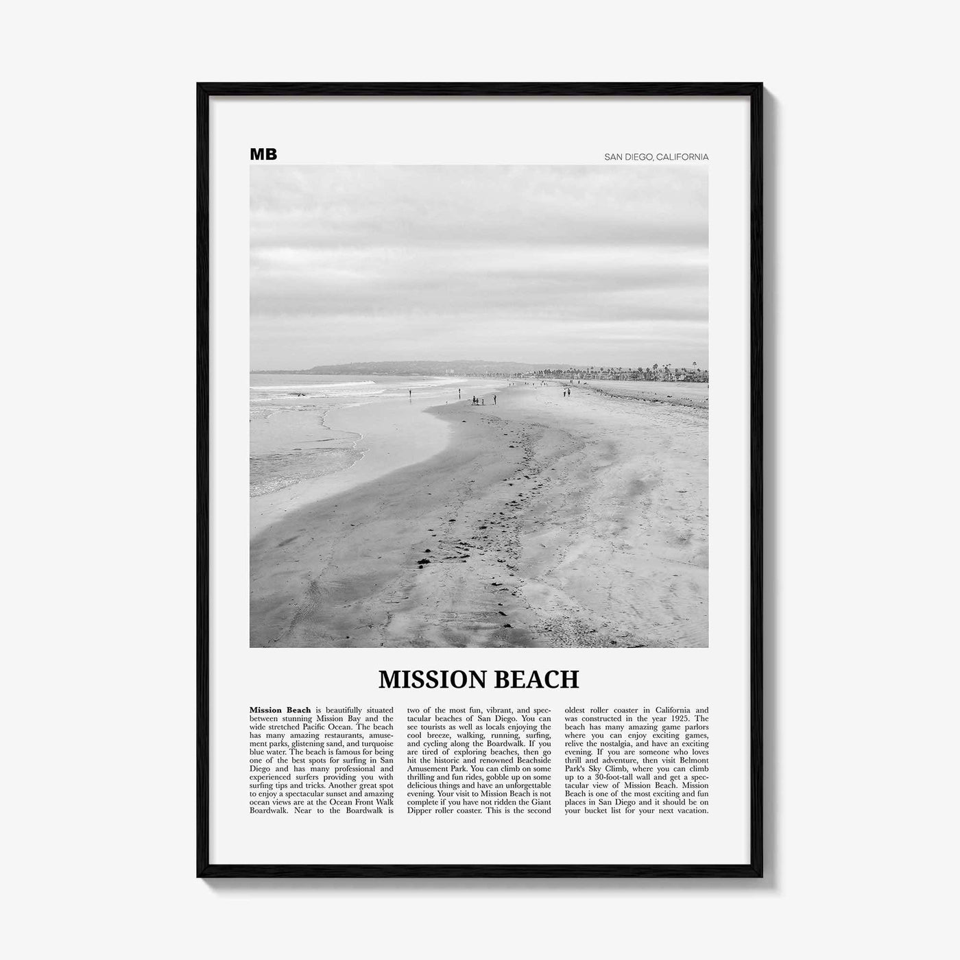 Mission Beach Print Black and White San Diego No 2, Mission Beach Wall Art, Mission Beach Poster, Mission Beach Photo, California, USA