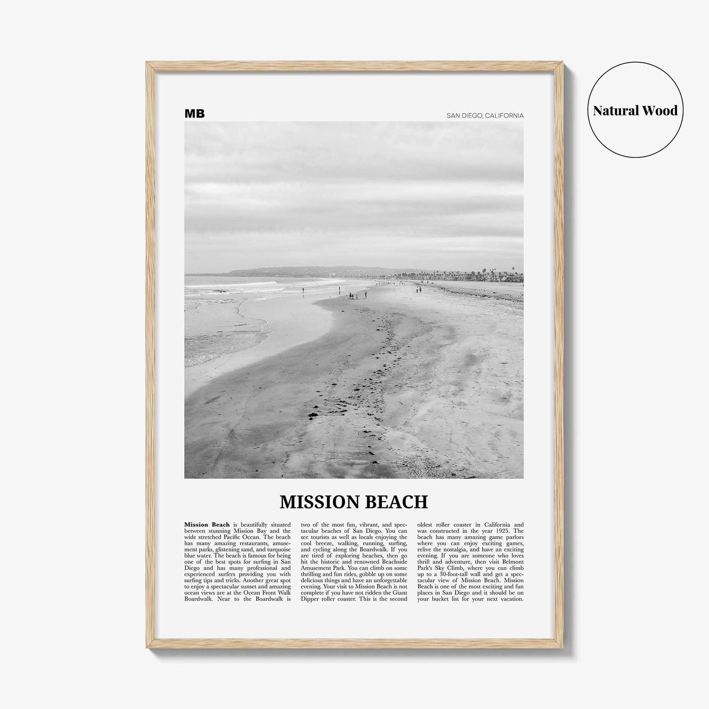 Mission Beach Print Black and White San Diego No 2, Mission Beach Wall Art, Mission Beach Poster, Mission Beach Photo, California, USA