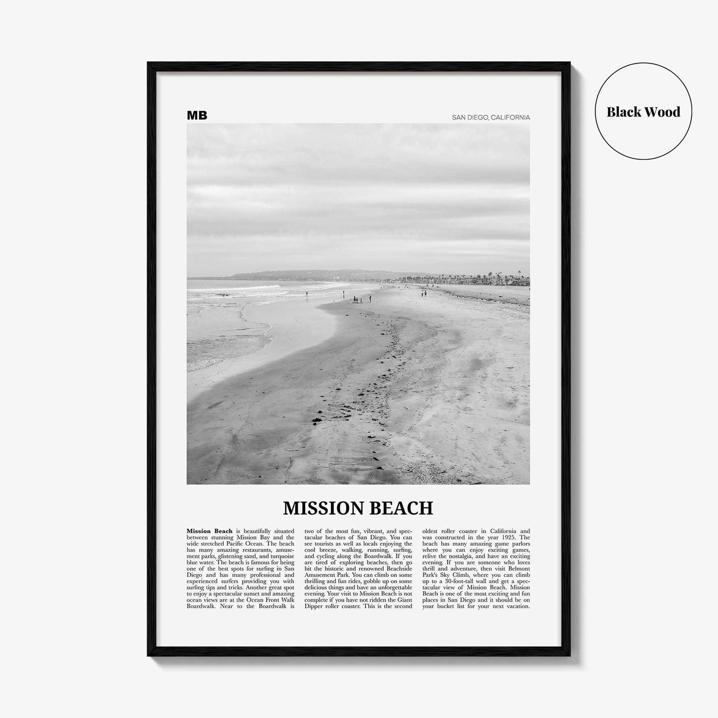 Mission Beach Print Black and White San Diego No 2, Mission Beach Wall Art, Mission Beach Poster, Mission Beach Photo, California, USA