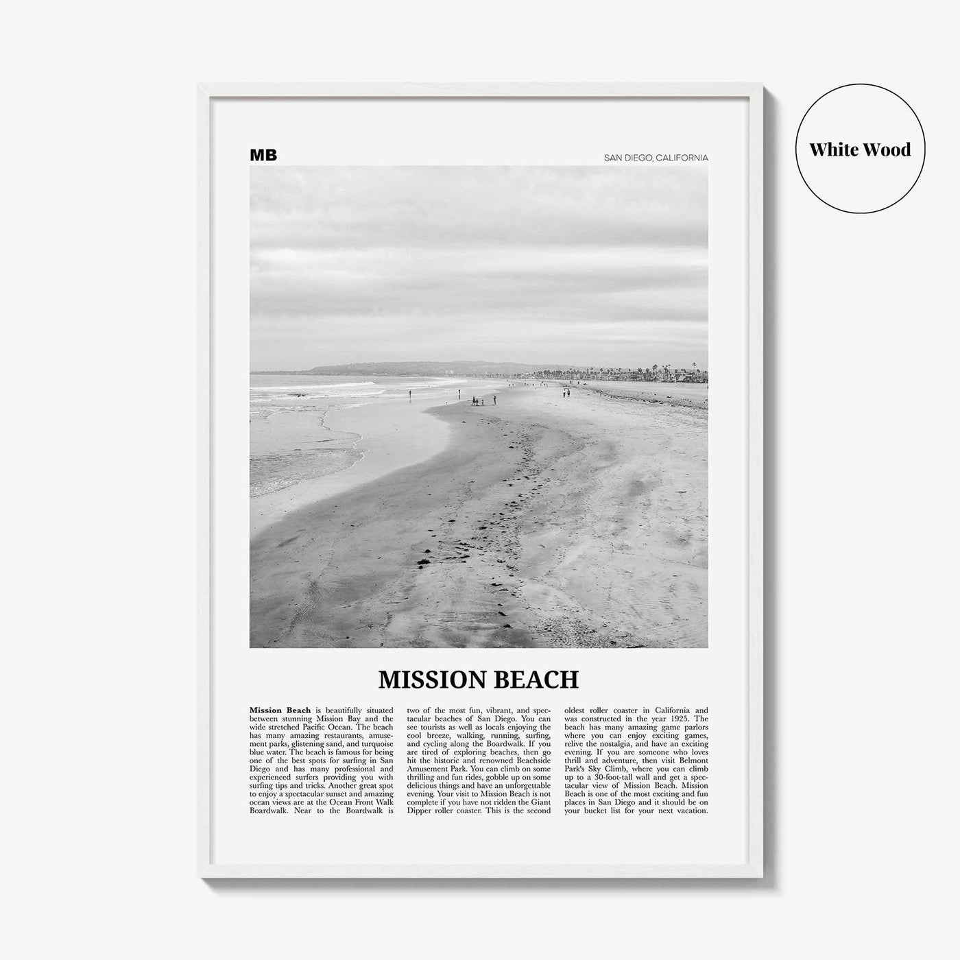 Mission Beach Print Black and White San Diego No 2, Mission Beach Wall Art, Mission Beach Poster, Mission Beach Photo, California, USA