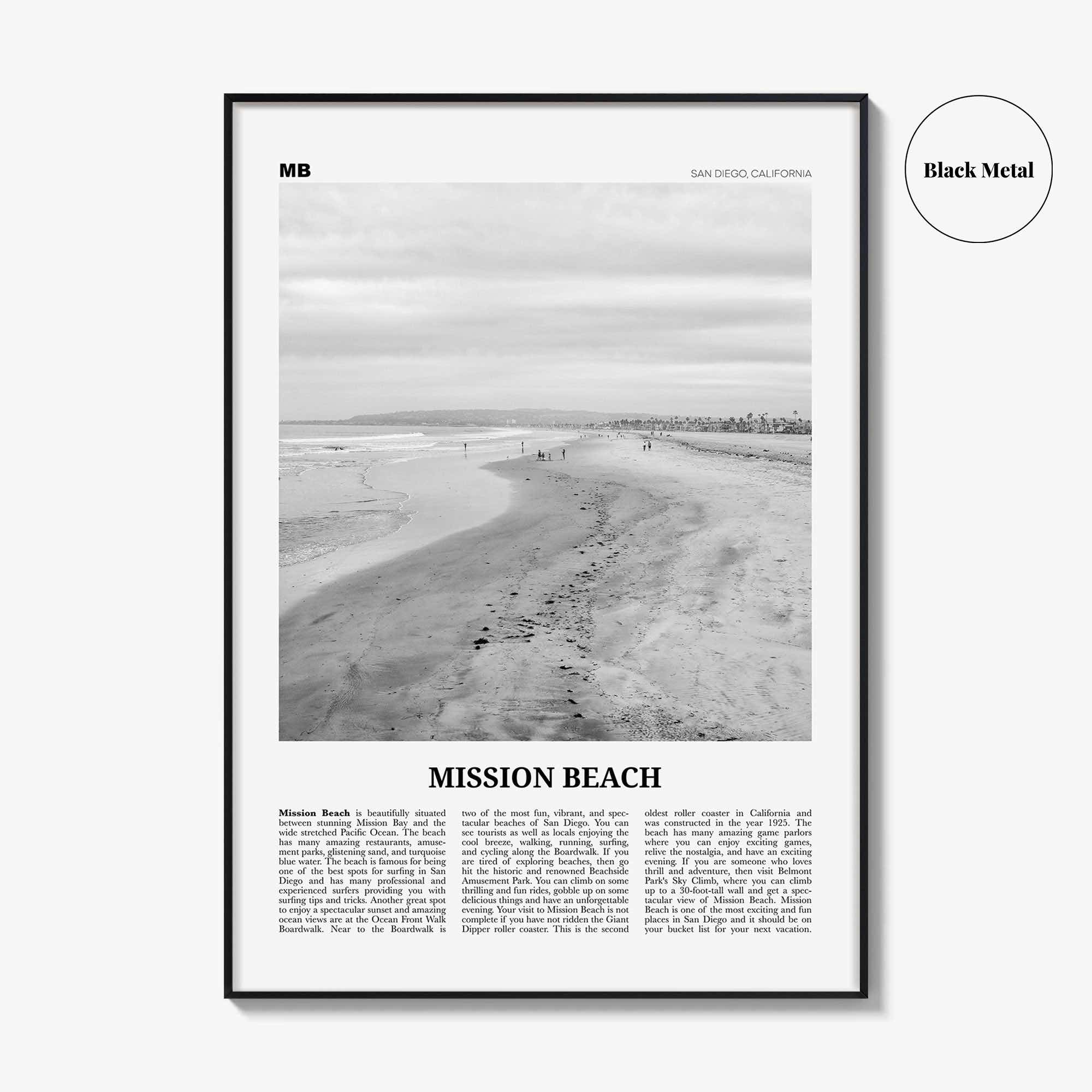 Mission Beach Print Black and White San Diego No 2, Mission Beach Wall Art, Mission Beach Poster, Mission Beach Photo, California, USA