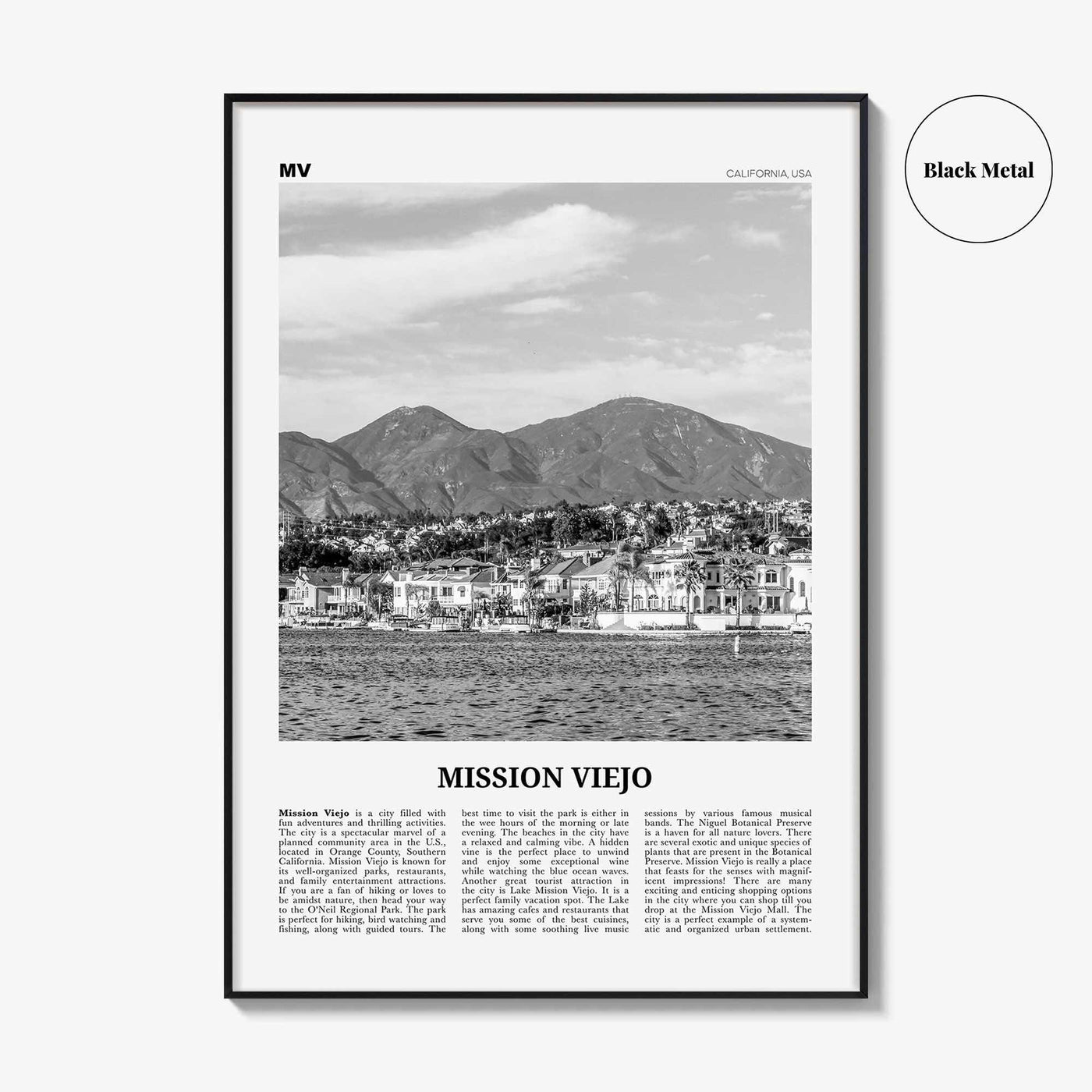 Mission Viejo Print Black and White, Mission Viejo Wall Art, Mission Viejo Poster, Mission Viejo Photo, Mission Viejo Decor, California, USA