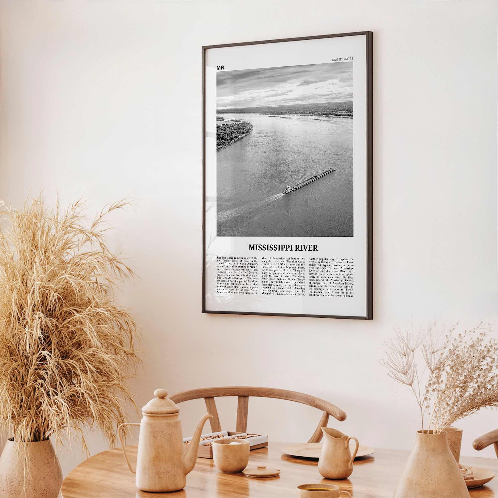 Mississippi River Print Black and White, Mississippi River Wall Art, Mississippi River Poster, Mississippi River Photo, Mississippi Map, USA
