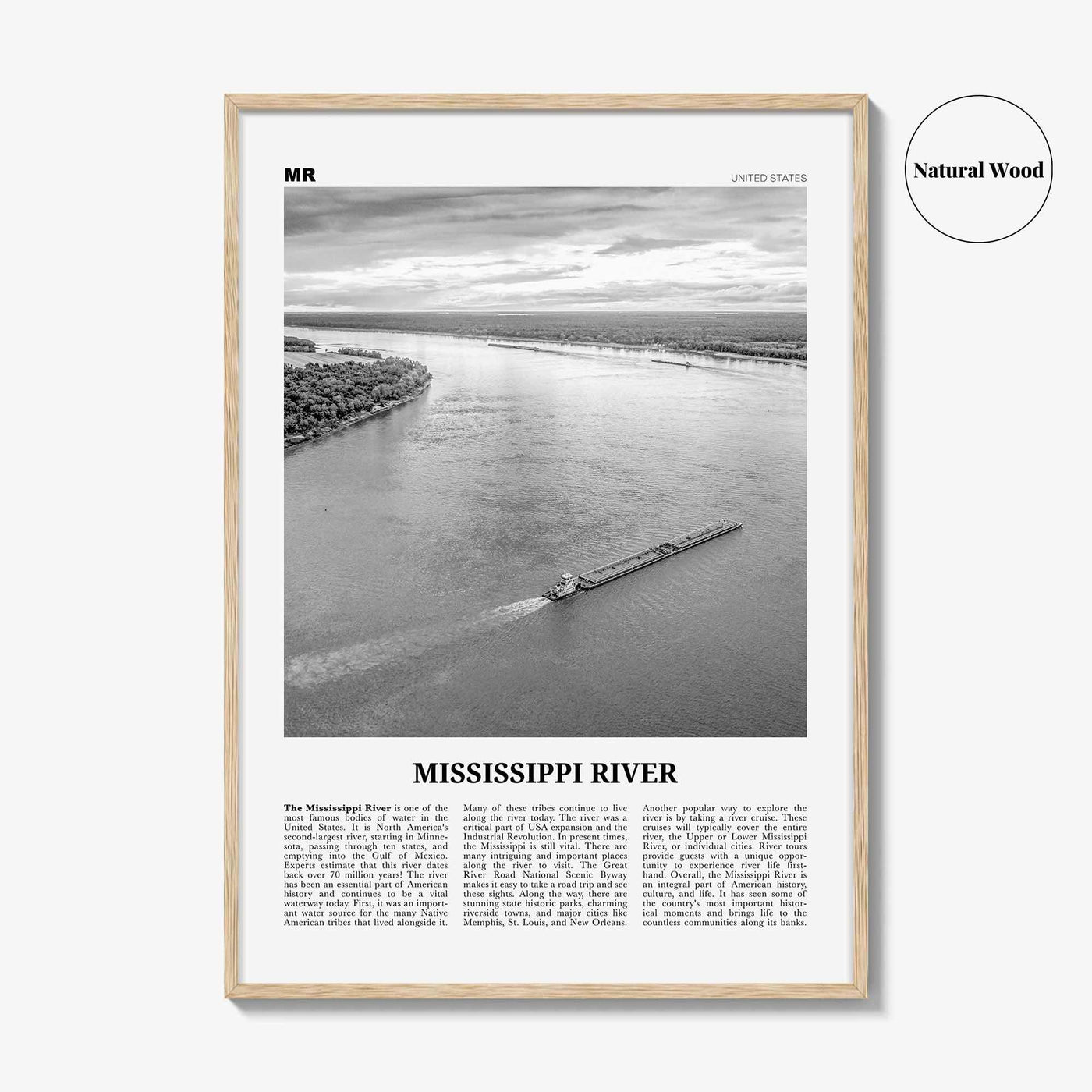Mississippi River Print Black and White, Mississippi River Wall Art, Mississippi River Poster, Mississippi River Photo, Mississippi Map, USA