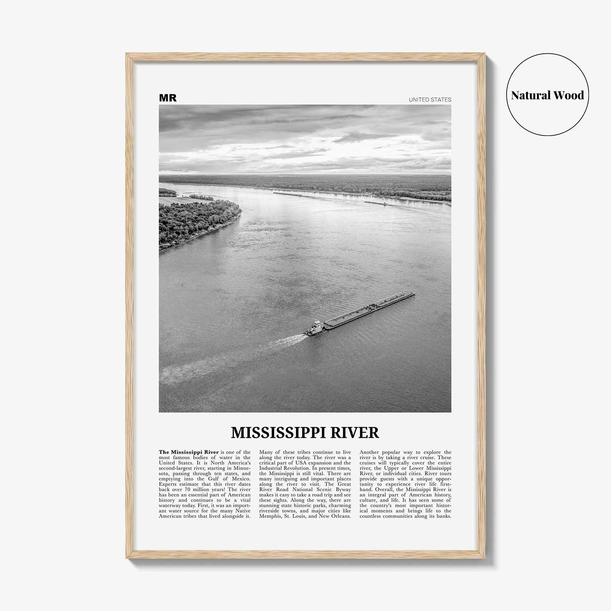 Mississippi River Print Black and White, Mississippi River Wall Art, Mississippi River Poster, Mississippi River Photo, Mississippi Map, USA