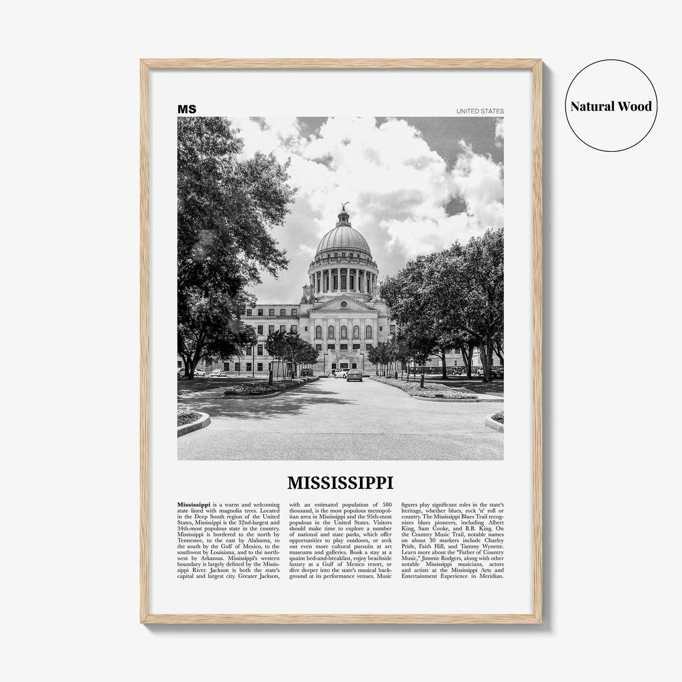 Mississippi Print Black and White No 1, Mississippi Wall Art, Mississippi Poster, Mississippi Photo, USA, United States, North America