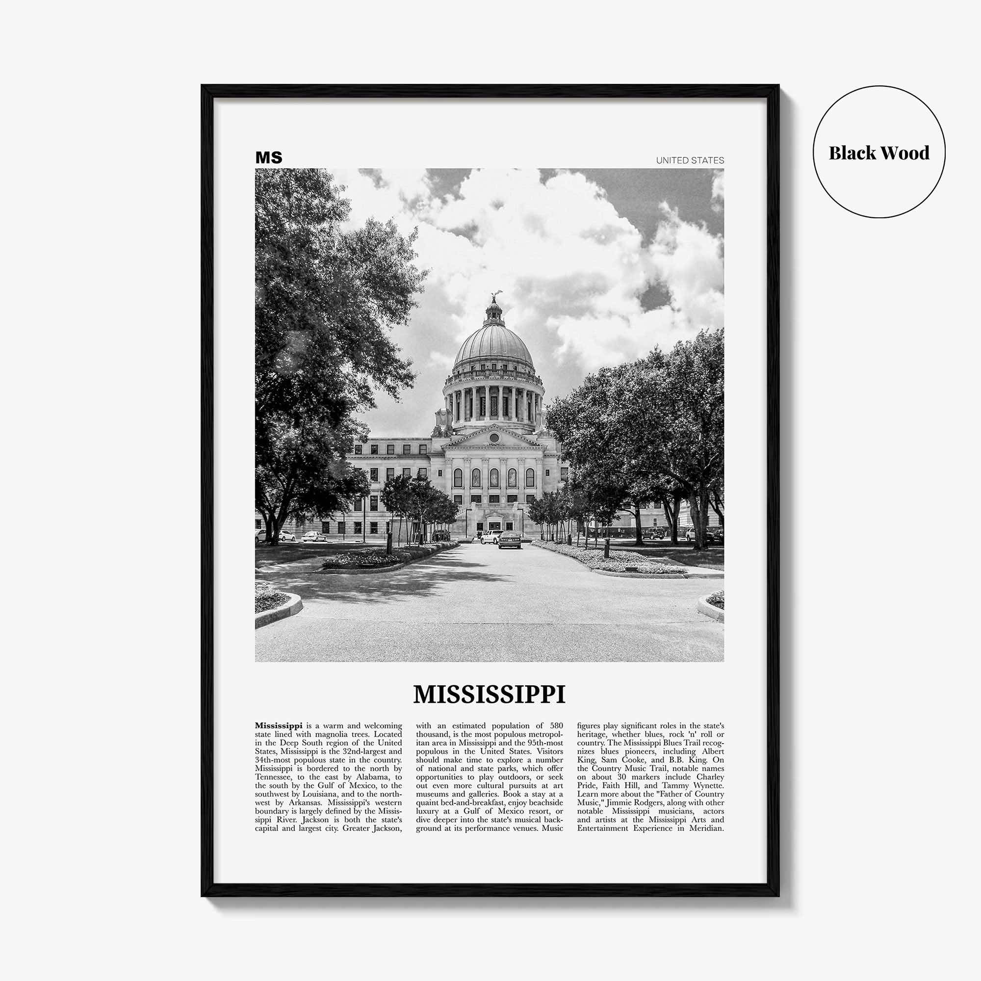 Mississippi Print Black and White No 1, Mississippi Wall Art, Mississippi Poster, Mississippi Photo, USA, United States, North America