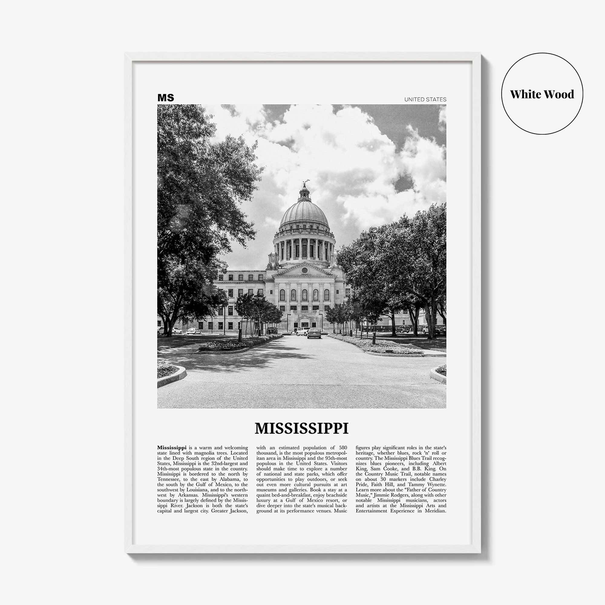 Mississippi Print Black and White No 1, Mississippi Wall Art, Mississippi Poster, Mississippi Photo, USA, United States, North America