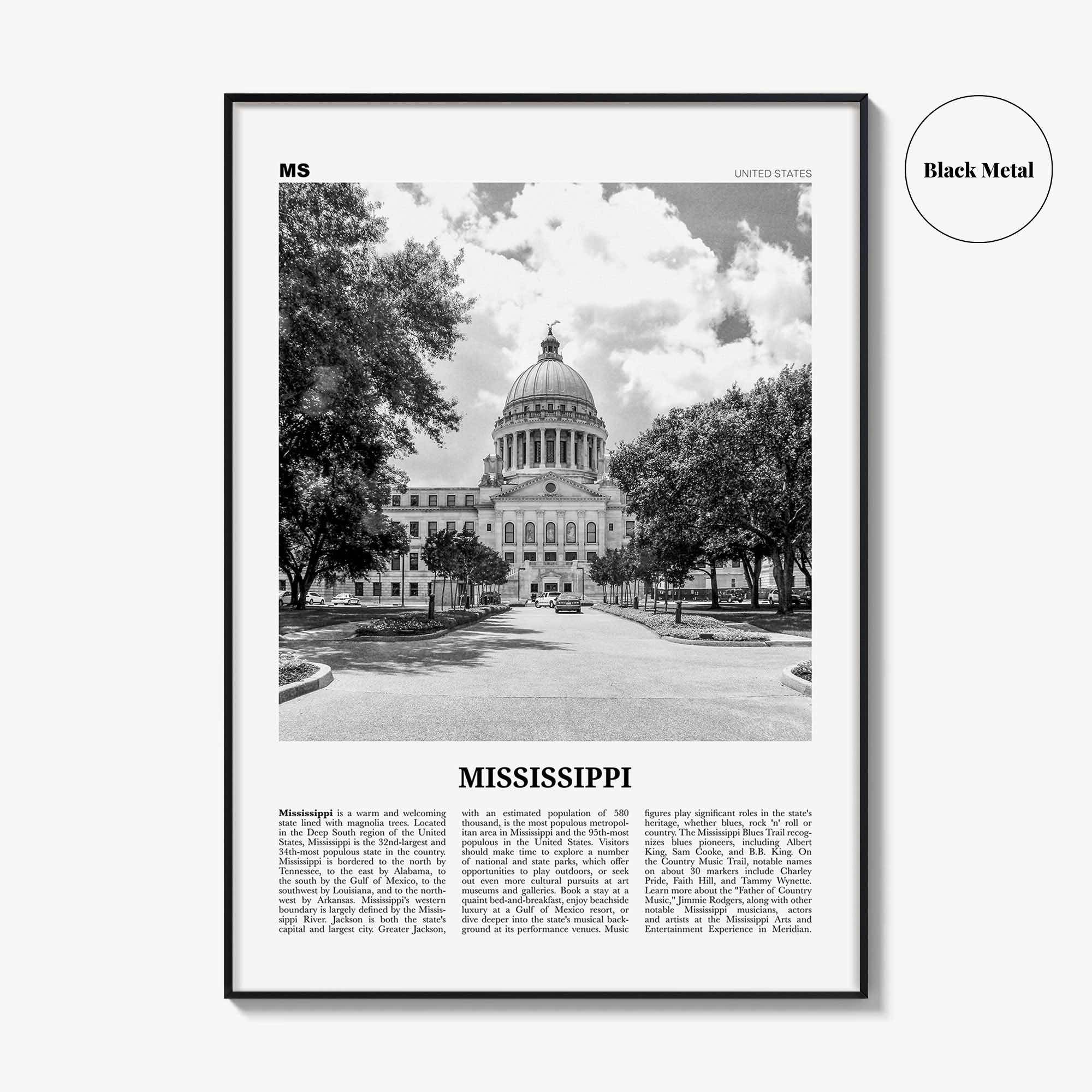 Mississippi Print Black and White No 1, Mississippi Wall Art, Mississippi Poster, Mississippi Photo, USA, United States, North America
