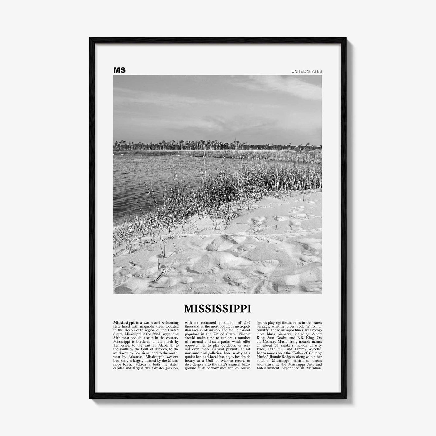 Mississippi Print Black and White No 2, Mississippi Art, Mississippi Poster, Mississippi Photo, Mississippi Décor, Mississippi Map