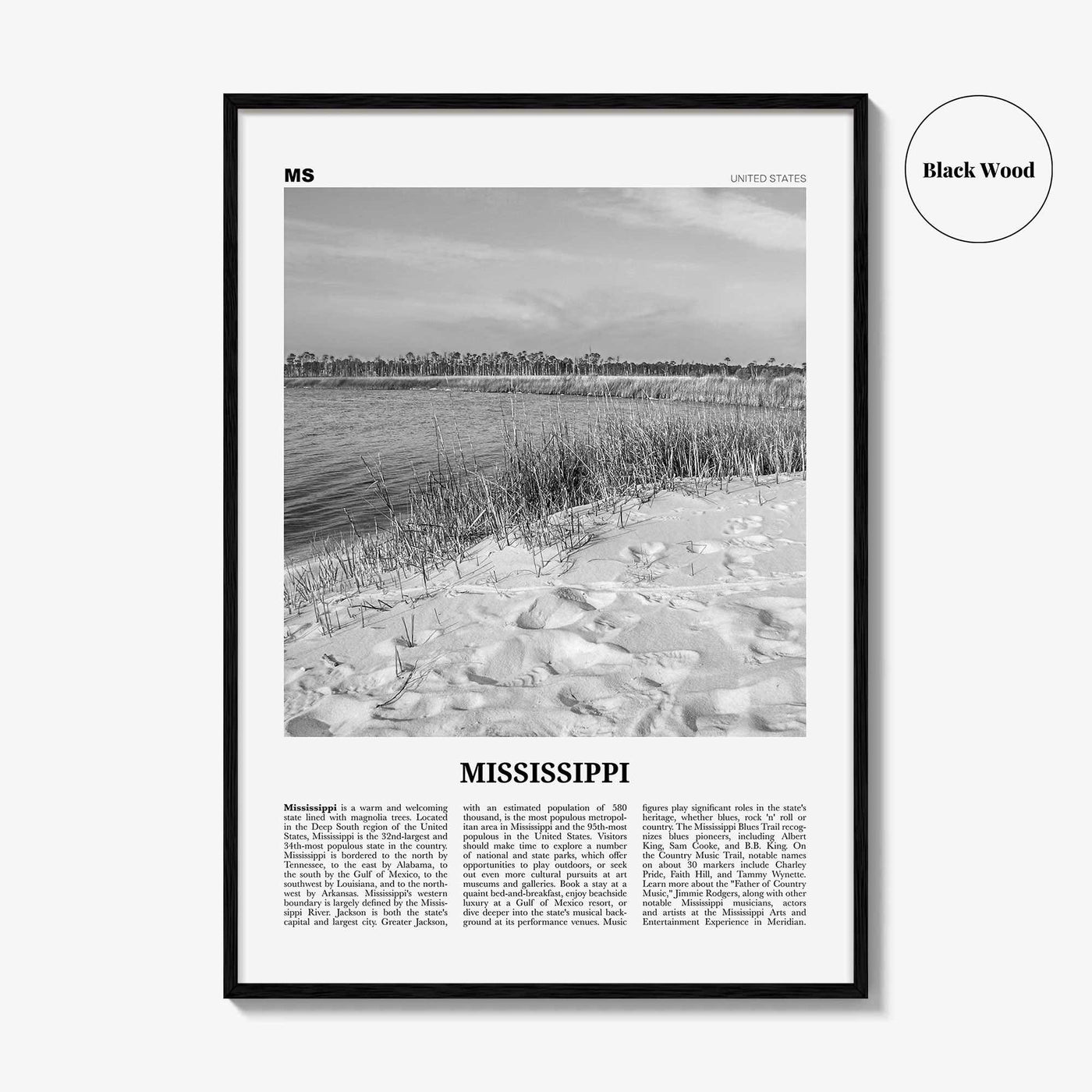 Mississippi Print Black and White No 2, Mississippi Art, Mississippi Poster, Mississippi Photo, Mississippi Décor, Mississippi Map