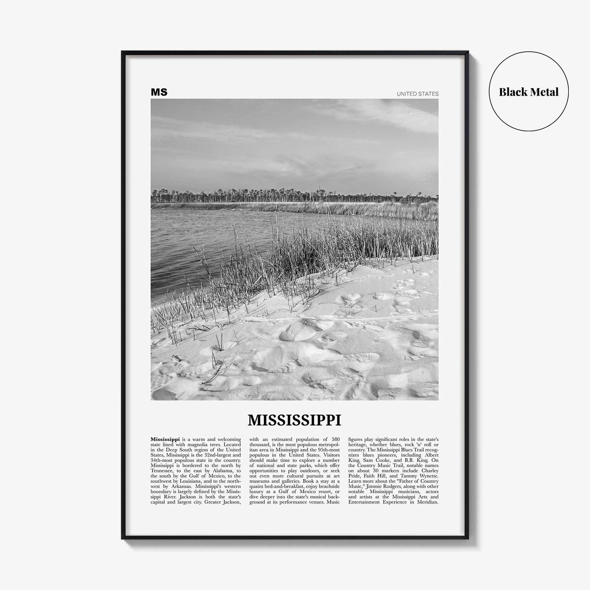 Mississippi Print Black and White No 2, Mississippi Art, Mississippi Poster, Mississippi Photo, Mississippi Décor, Mississippi Map