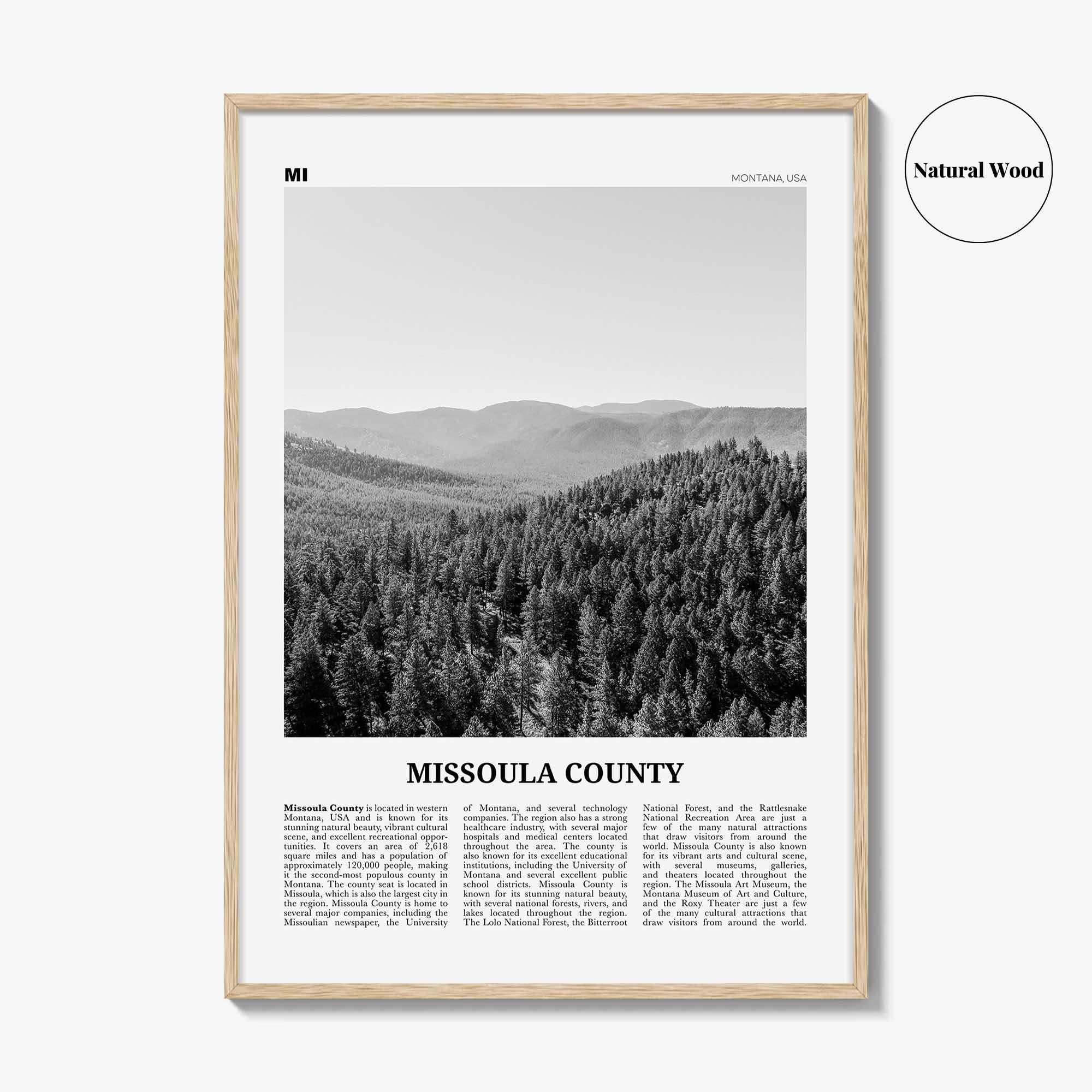 Missoula County Print Black and White, Missoula County Wall Art, Missoula County Poster, Missoula Photo, Missoula Wall Décor, Missoula Map