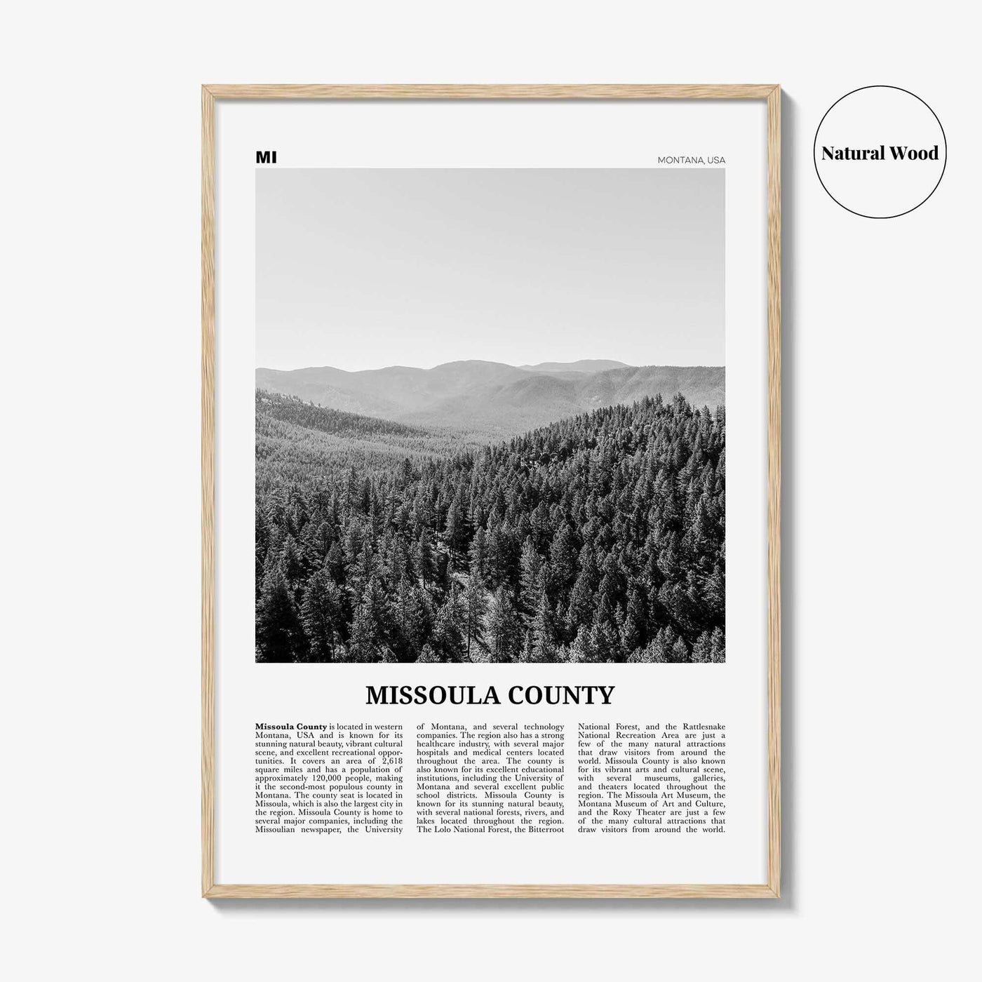 Missoula County Print Black and White, Missoula County Wall Art, Missoula County Poster, Missoula Photo, Missoula Wall Décor, Missoula Map