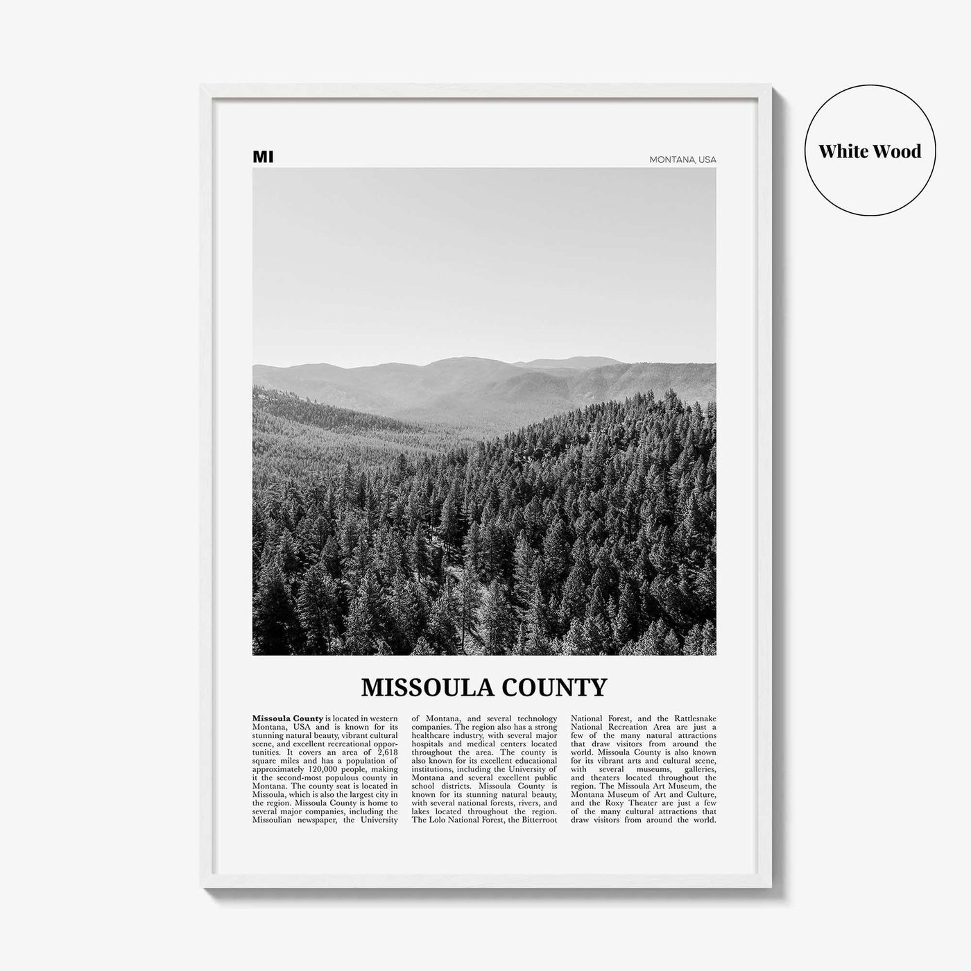 Missoula County Print Black and White, Missoula County Wall Art, Missoula County Poster, Missoula Photo, Missoula Wall Décor, Missoula Map