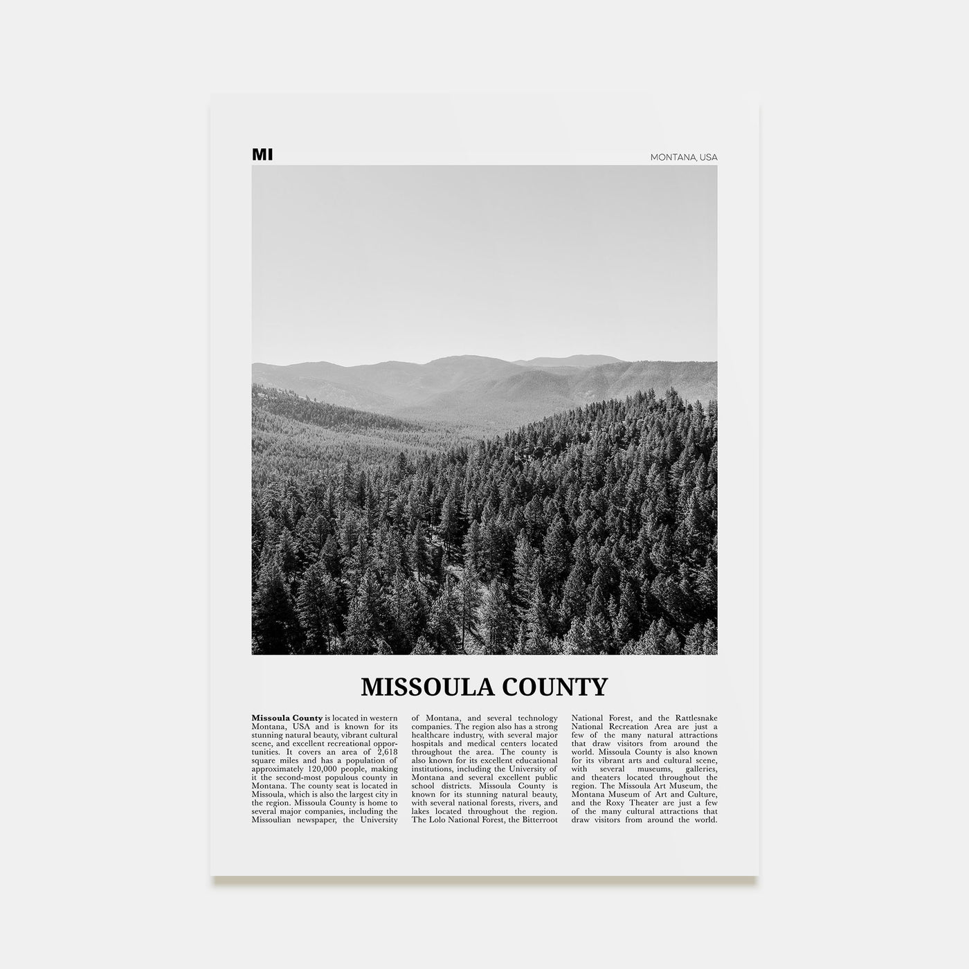 Missoula County Travel B&W Poster