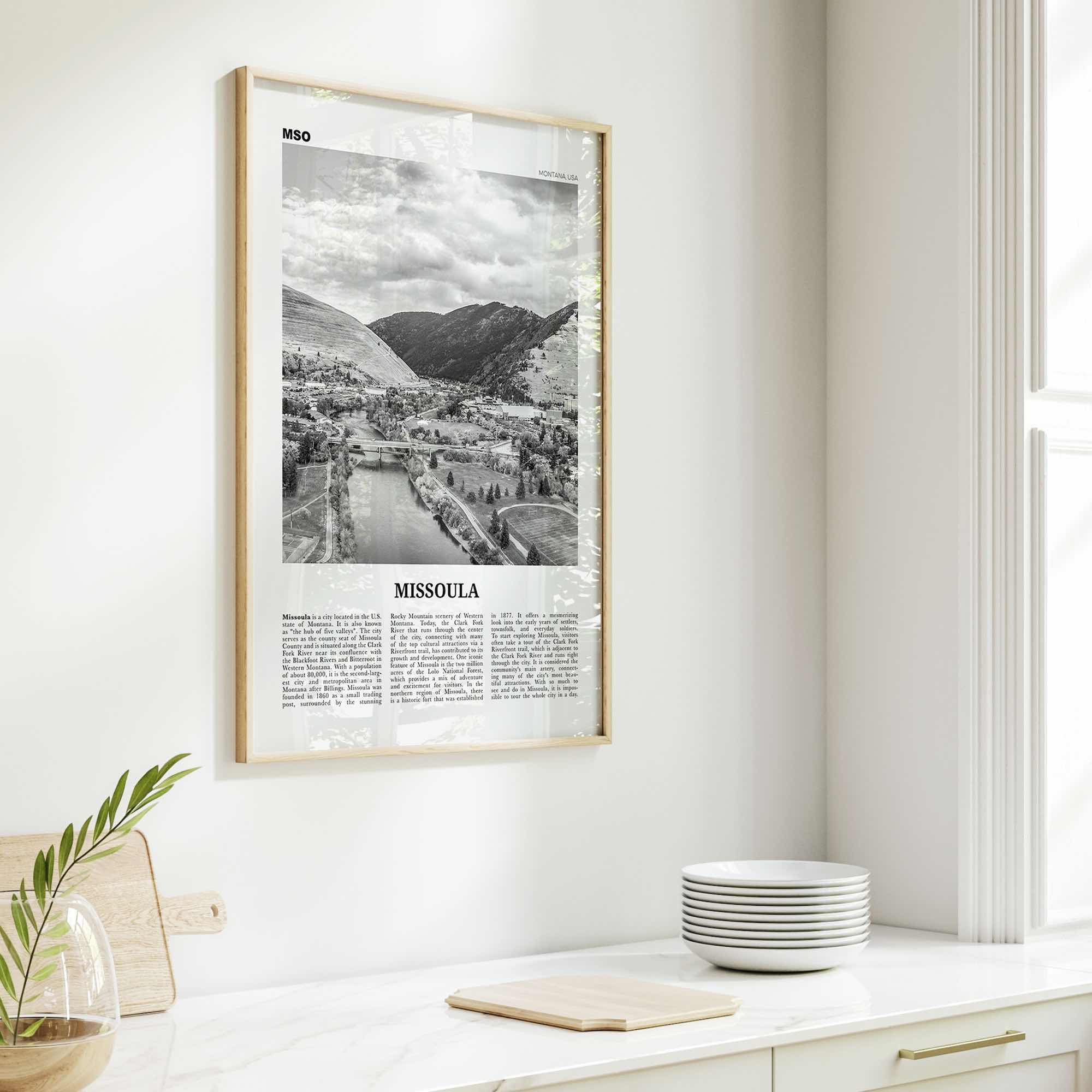 Missoula Print Black and White, Missoula Wall Art, Missoula Poster, Missoula Photo, Missoula Wall Décor, Montana, USA, United States