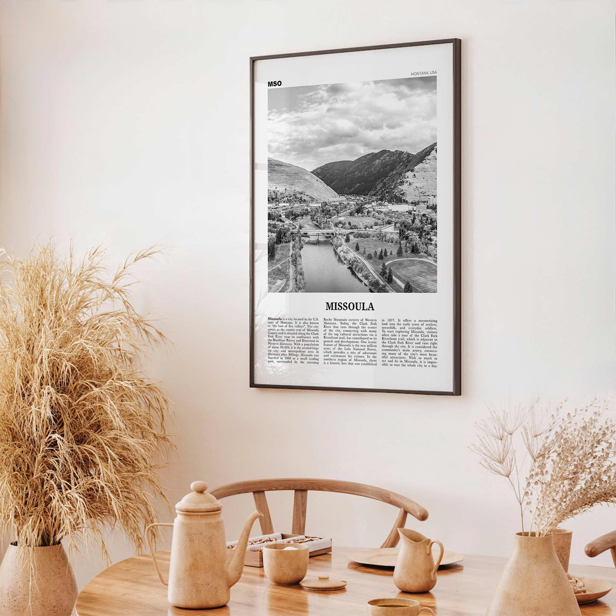 Missoula Print Black and White, Missoula Wall Art, Missoula Poster, Missoula Photo, Missoula Wall Décor, Montana, USA, United States