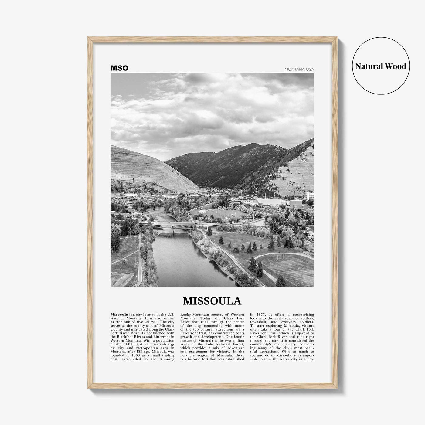 Missoula Print Black and White, Missoula Wall Art, Missoula Poster, Missoula Photo, Missoula Wall Décor, Montana, USA, United States