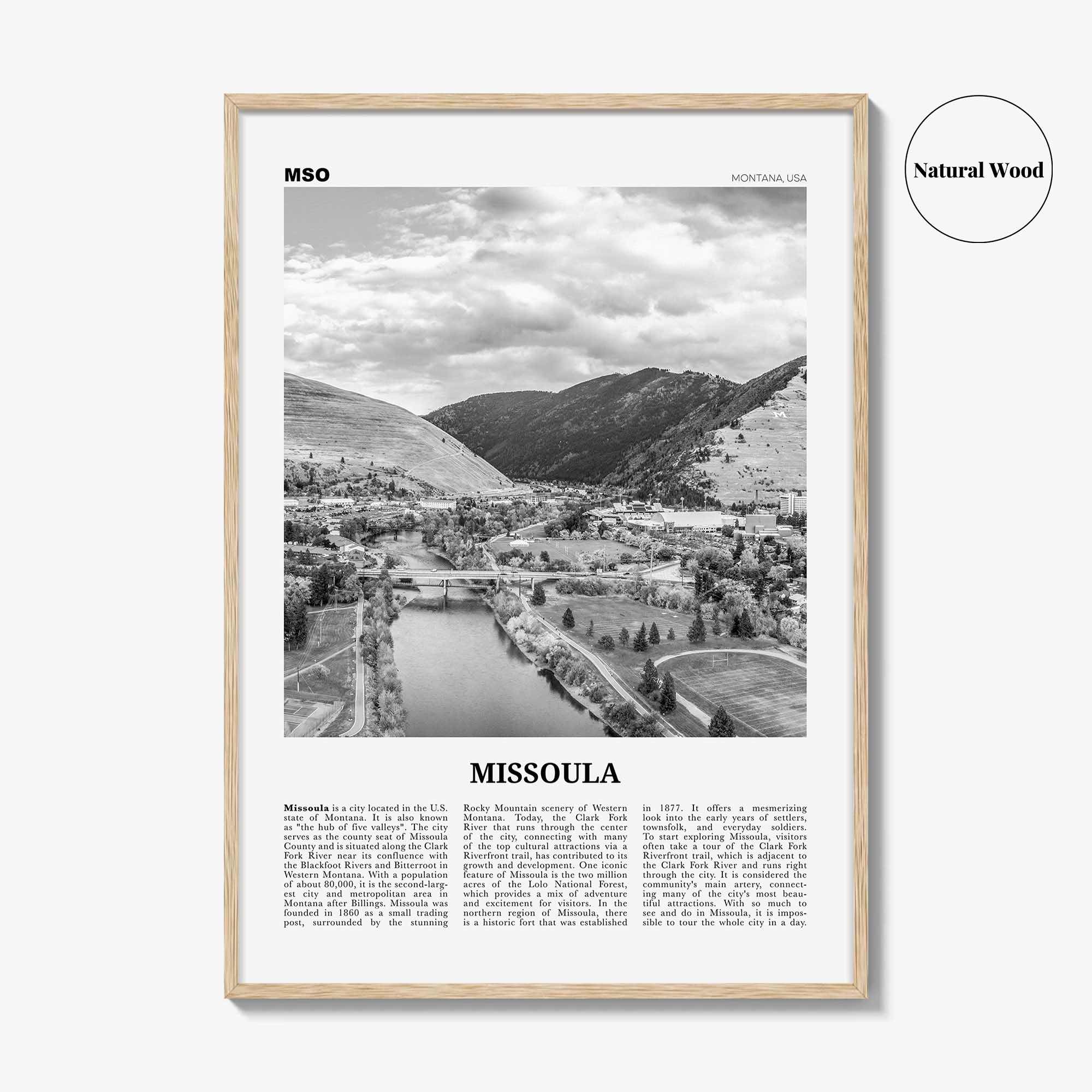 Missoula Print Black and White, Missoula Wall Art, Missoula Poster, Missoula Photo, Missoula Wall Décor, Montana, USA, United States