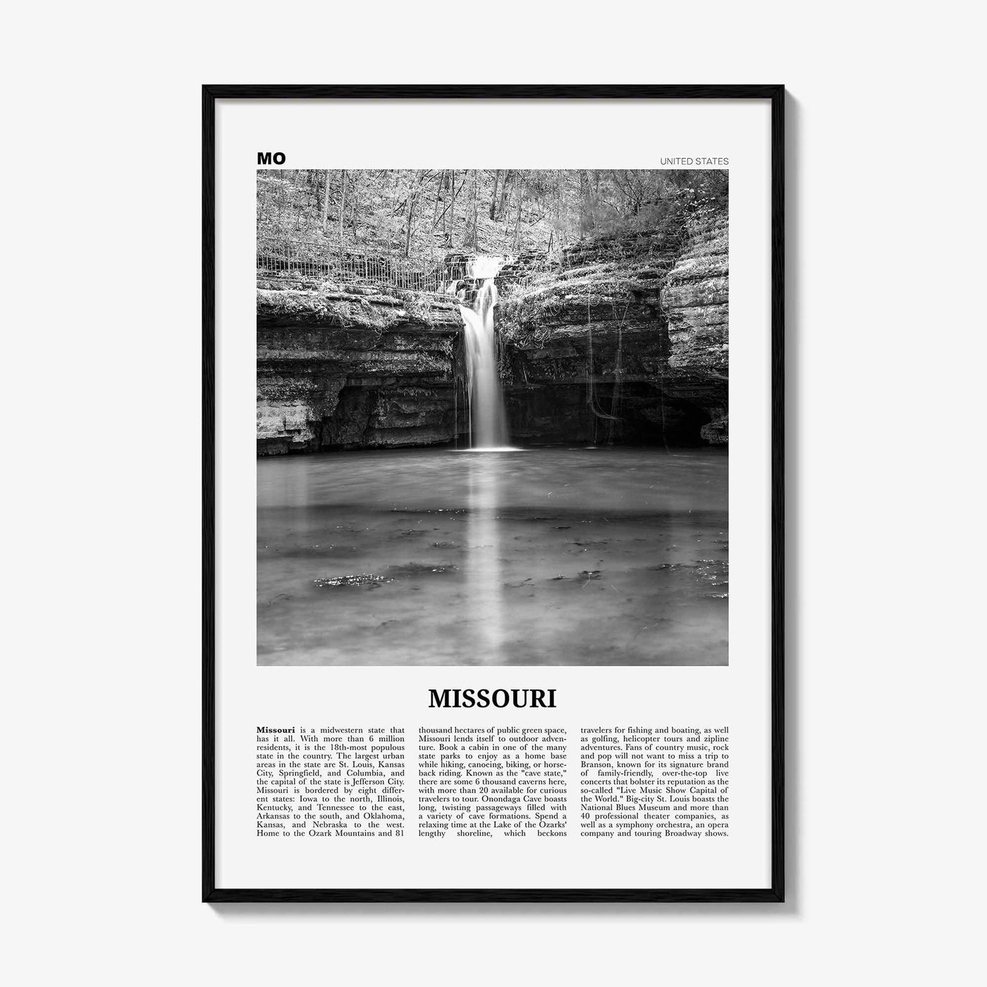 Missouri Print Black and White No 2, Missouri Wall Art, Missouri Poster, Missouri Photo, Missouri Wall Décor, Missouri Map, United States