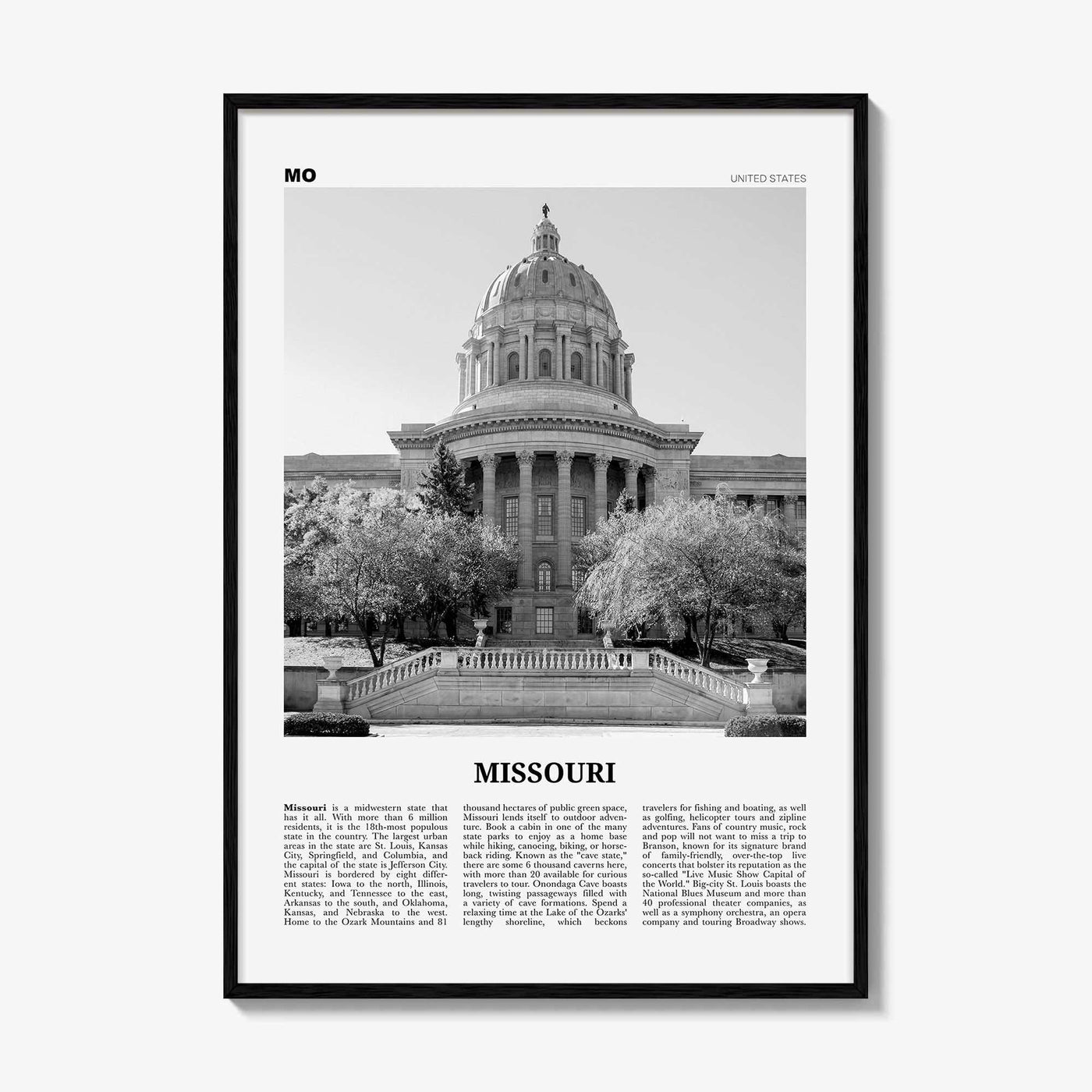 Missouri Print Black and White No 3, Missouri Wall Art, Missouri Poster, Missouri Photo, Missouri Wall Decor, USA, United States