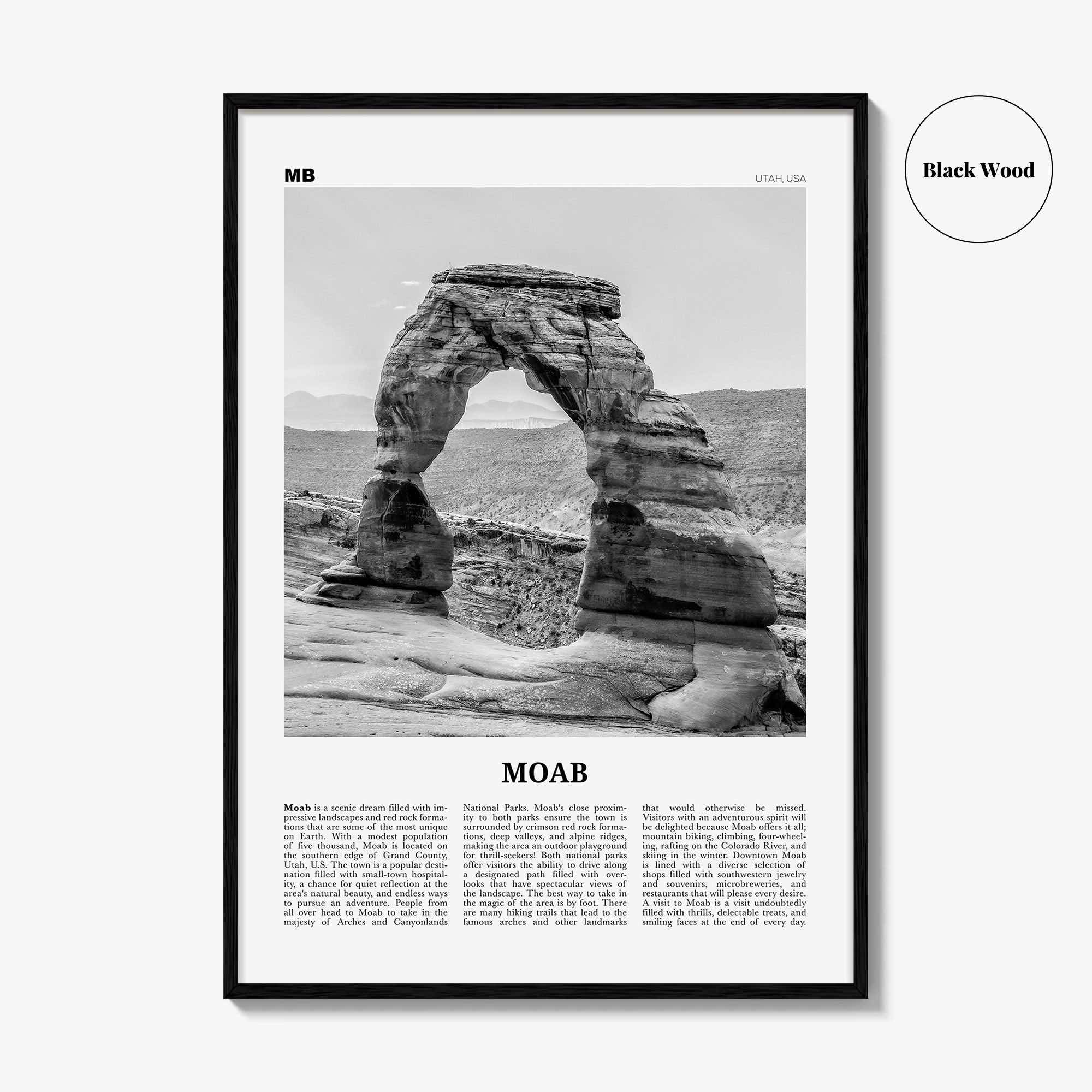 Moab Print Black and White, Moab Wall Art, Moab Poster, Moab Photo, Moab Wall Décor, Utah, USA, United States, North America