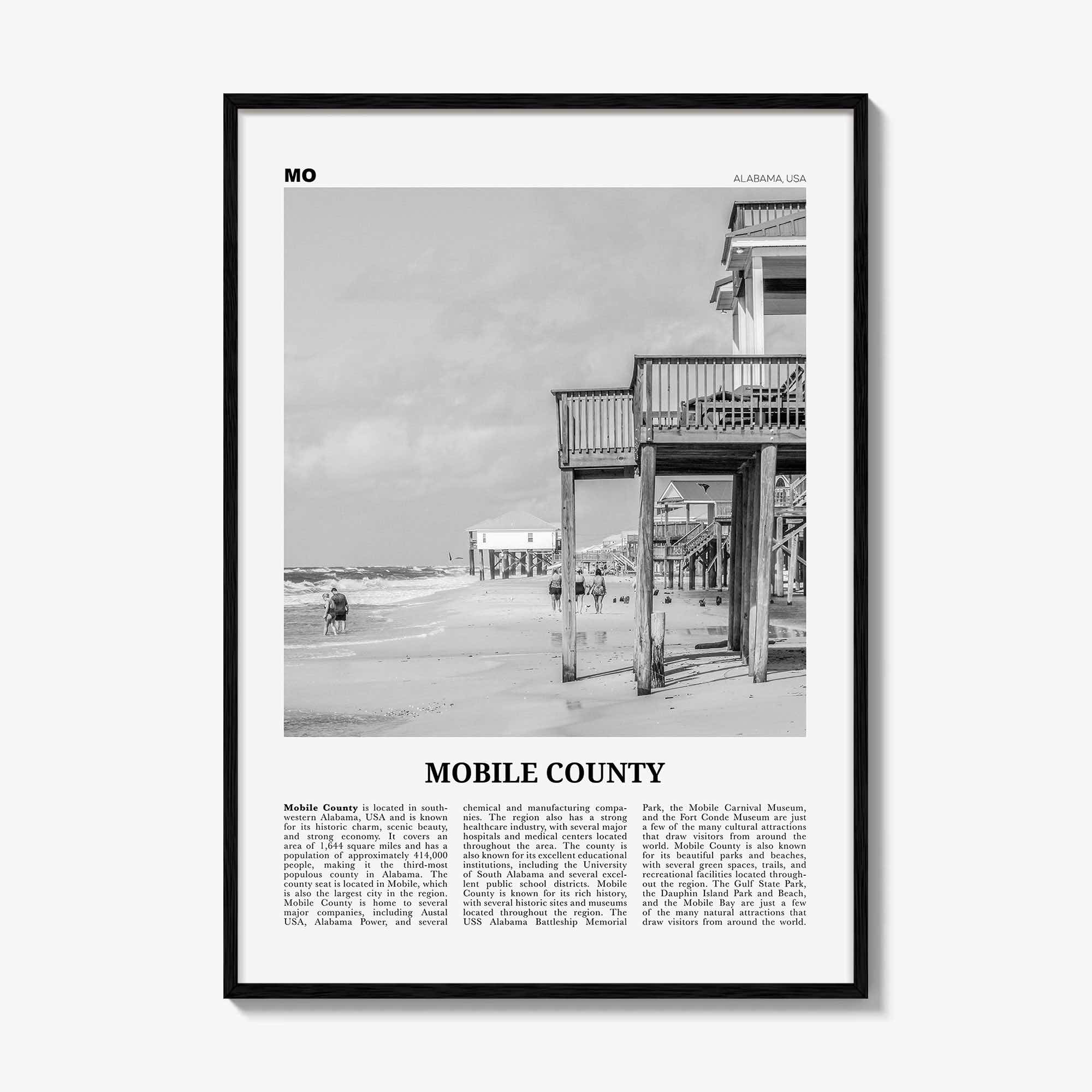 Mobile County Print Black and White, Mobile County Wall Art, Mobile County Poster, Mobile County Photo, Mobile Wall Décor, Mobile County Map