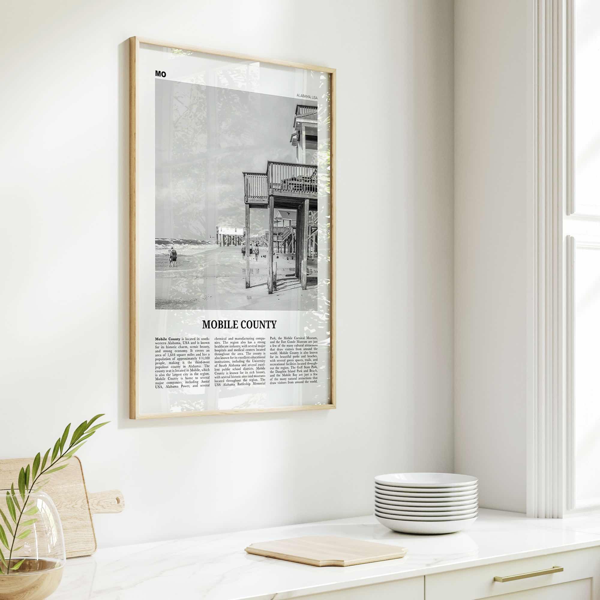 Mobile County Print Black and White, Mobile County Wall Art, Mobile County Poster, Mobile County Photo, Mobile Wall Décor, Mobile County Map