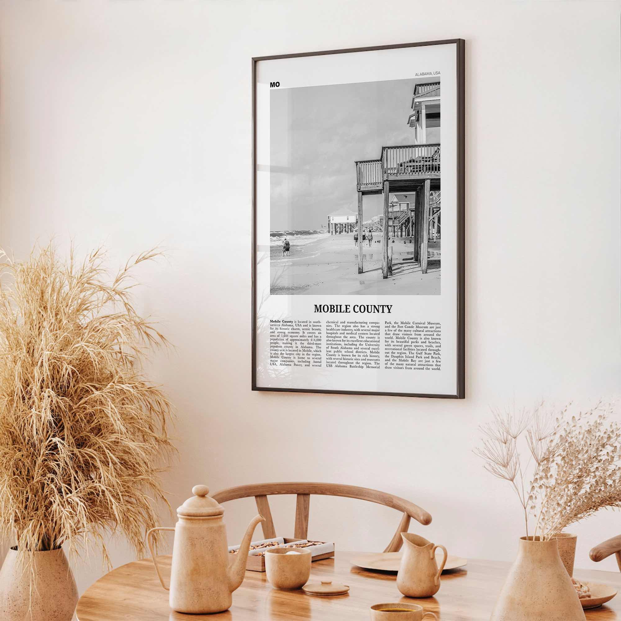 Mobile County Print Black and White, Mobile County Wall Art, Mobile County Poster, Mobile County Photo, Mobile Wall Décor, Mobile County Map