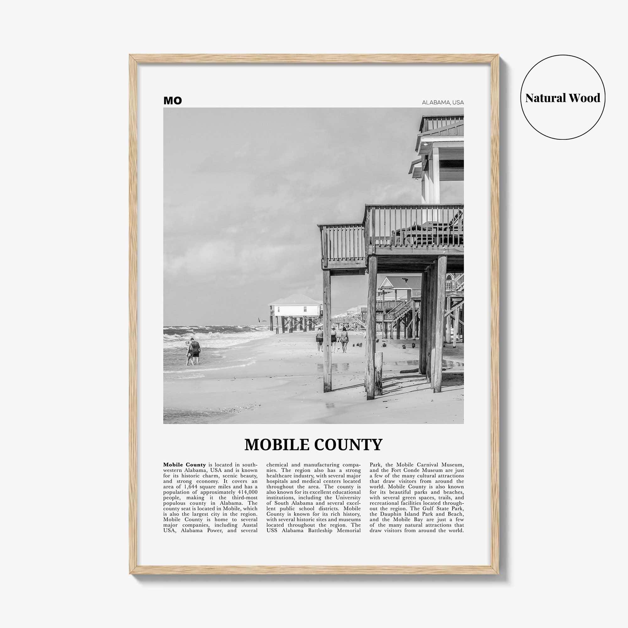 Mobile County Print Black and White, Mobile County Wall Art, Mobile County Poster, Mobile County Photo, Mobile Wall Décor, Mobile County Map