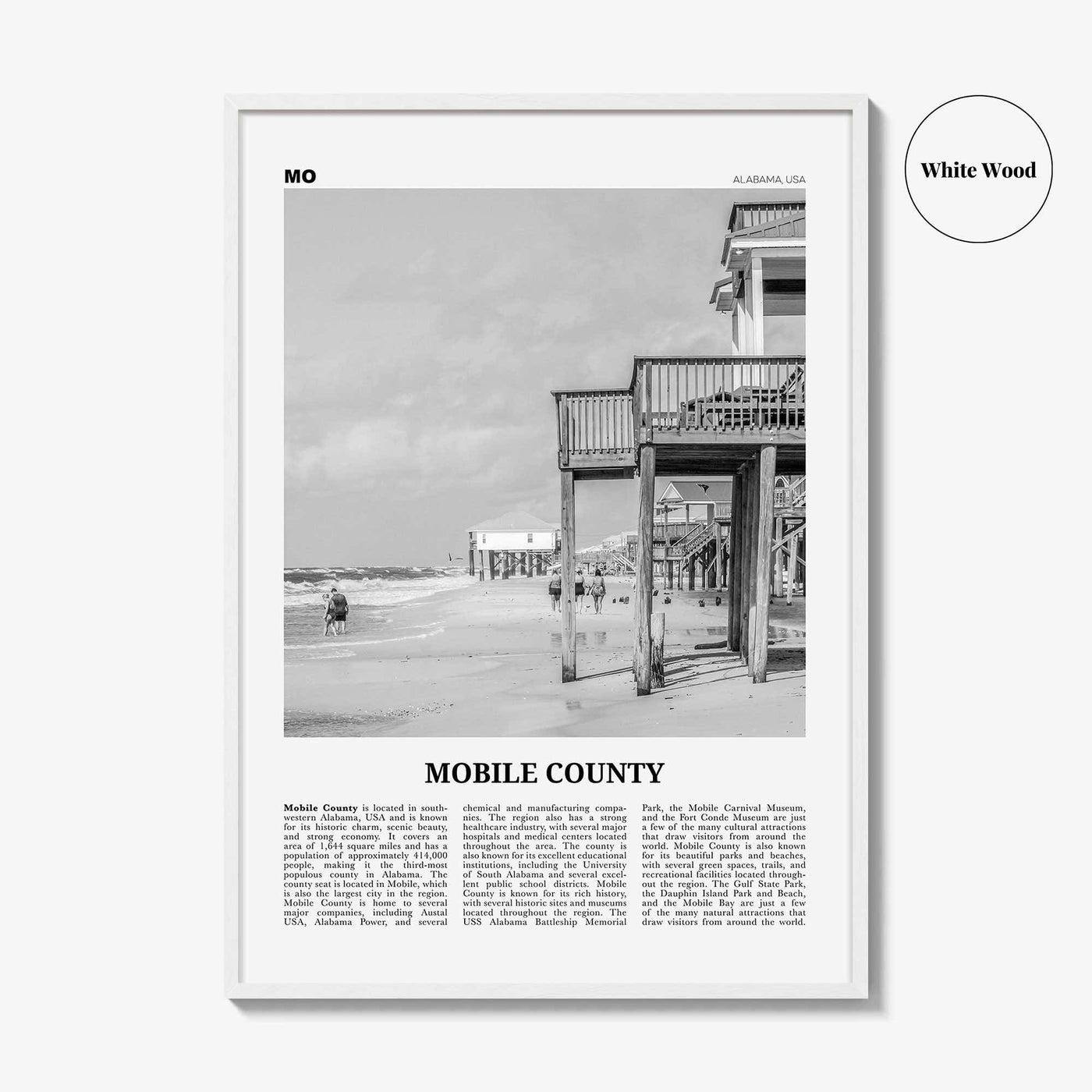 Mobile County Print Black and White, Mobile County Wall Art, Mobile County Poster, Mobile County Photo, Mobile Wall Décor, Mobile County Map