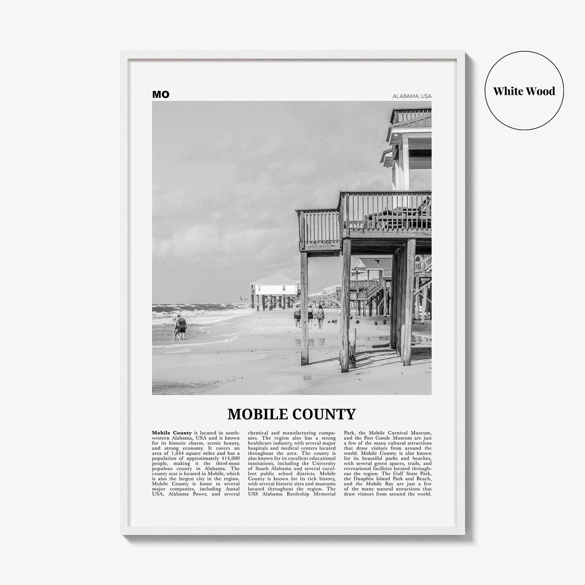 Mobile County Print Black and White, Mobile County Wall Art, Mobile County Poster, Mobile County Photo, Mobile Wall Décor, Mobile County Map