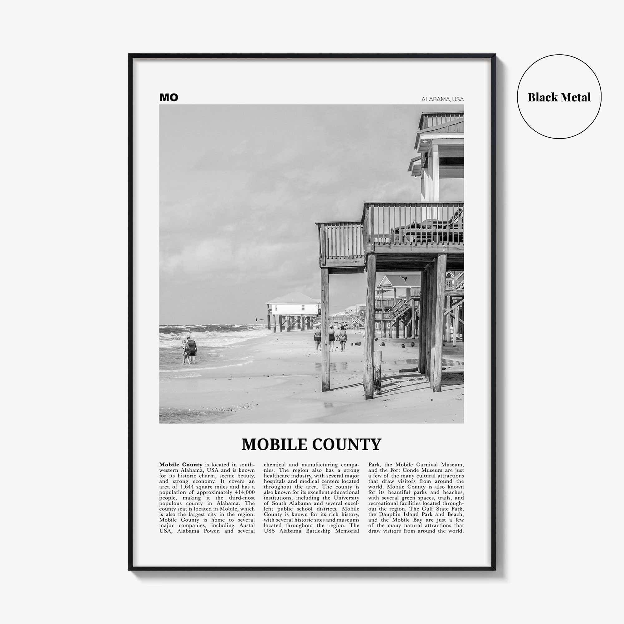 Mobile County Print Black and White, Mobile County Wall Art, Mobile County Poster, Mobile County Photo, Mobile Wall Décor, Mobile County Map