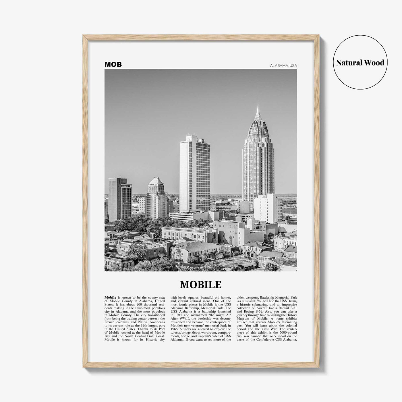 Mobile Print Black and White, Mobile Wall Art, Mobile Poster, Mobile Photo, Mobile Wall Décor, Alabama, USA, United States