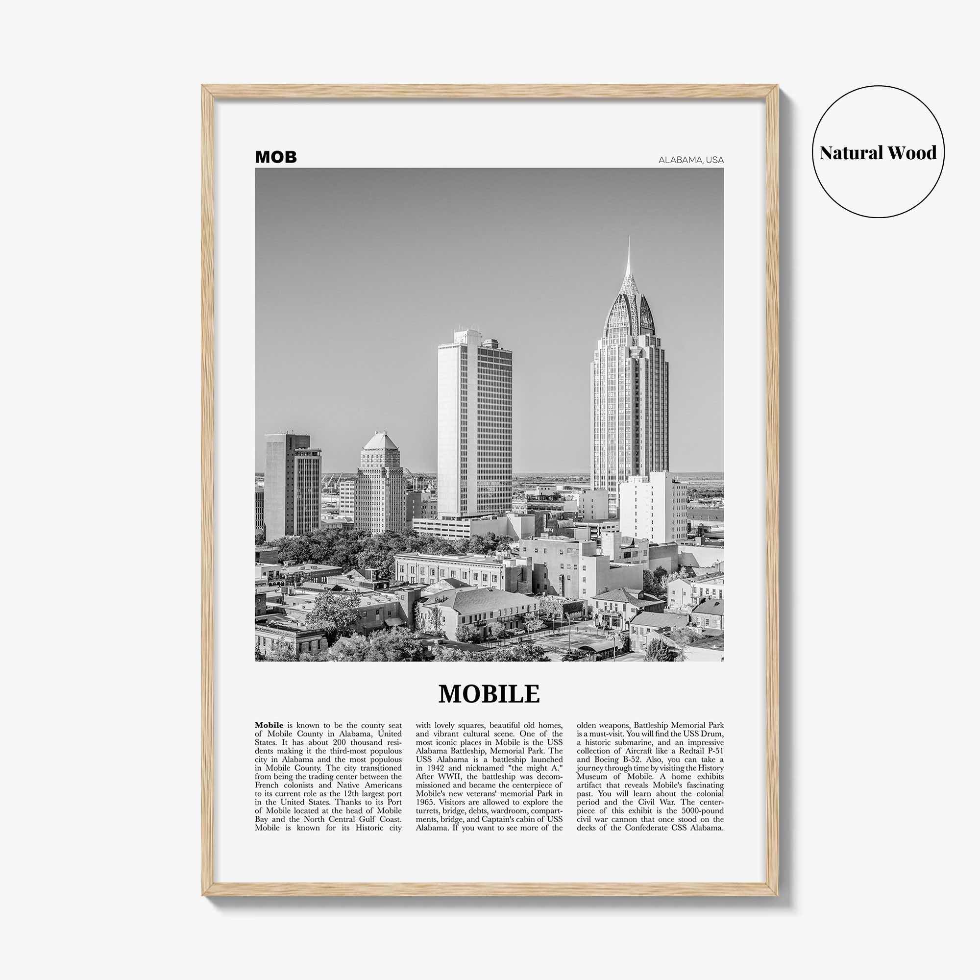 Mobile Print Black and White, Mobile Wall Art, Mobile Poster, Mobile Photo, Mobile Wall Décor, Alabama, USA, United States