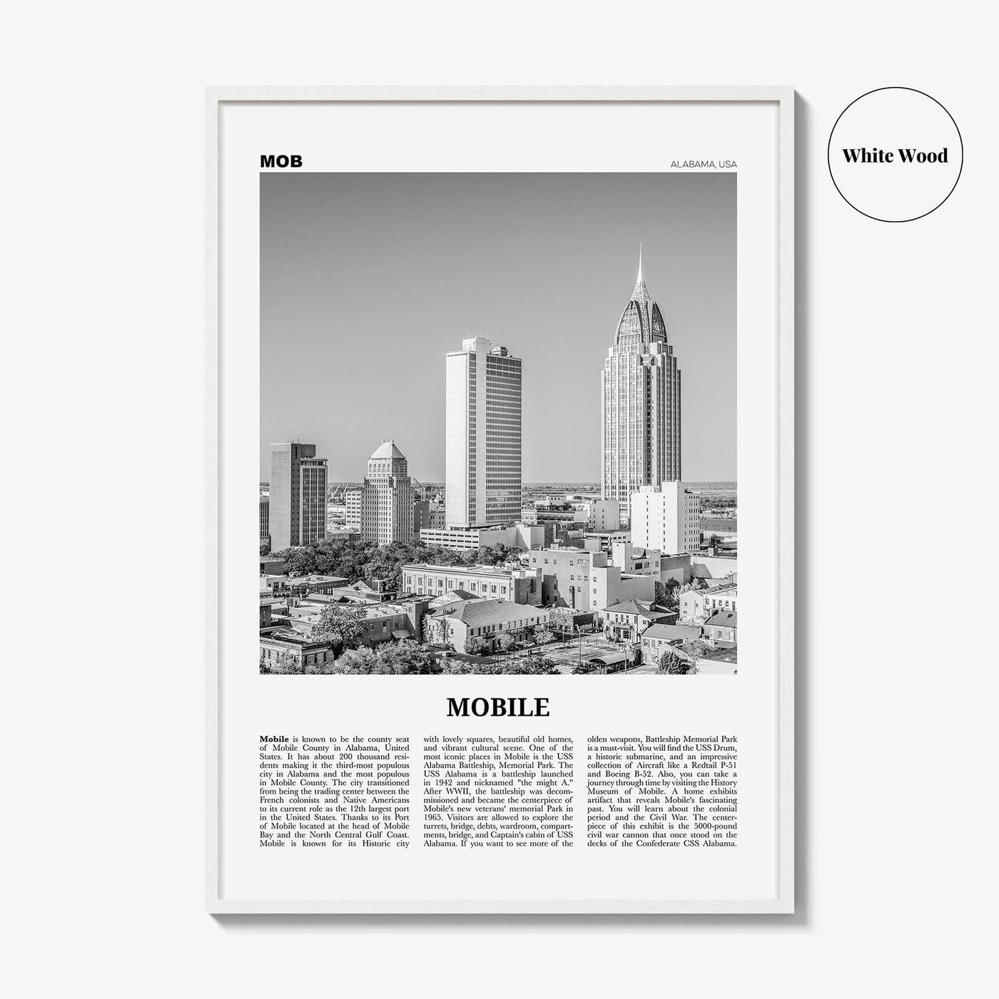 Mobile Print Black and White, Mobile Wall Art, Mobile Poster, Mobile Photo, Mobile Wall Décor, Alabama, USA, United States
