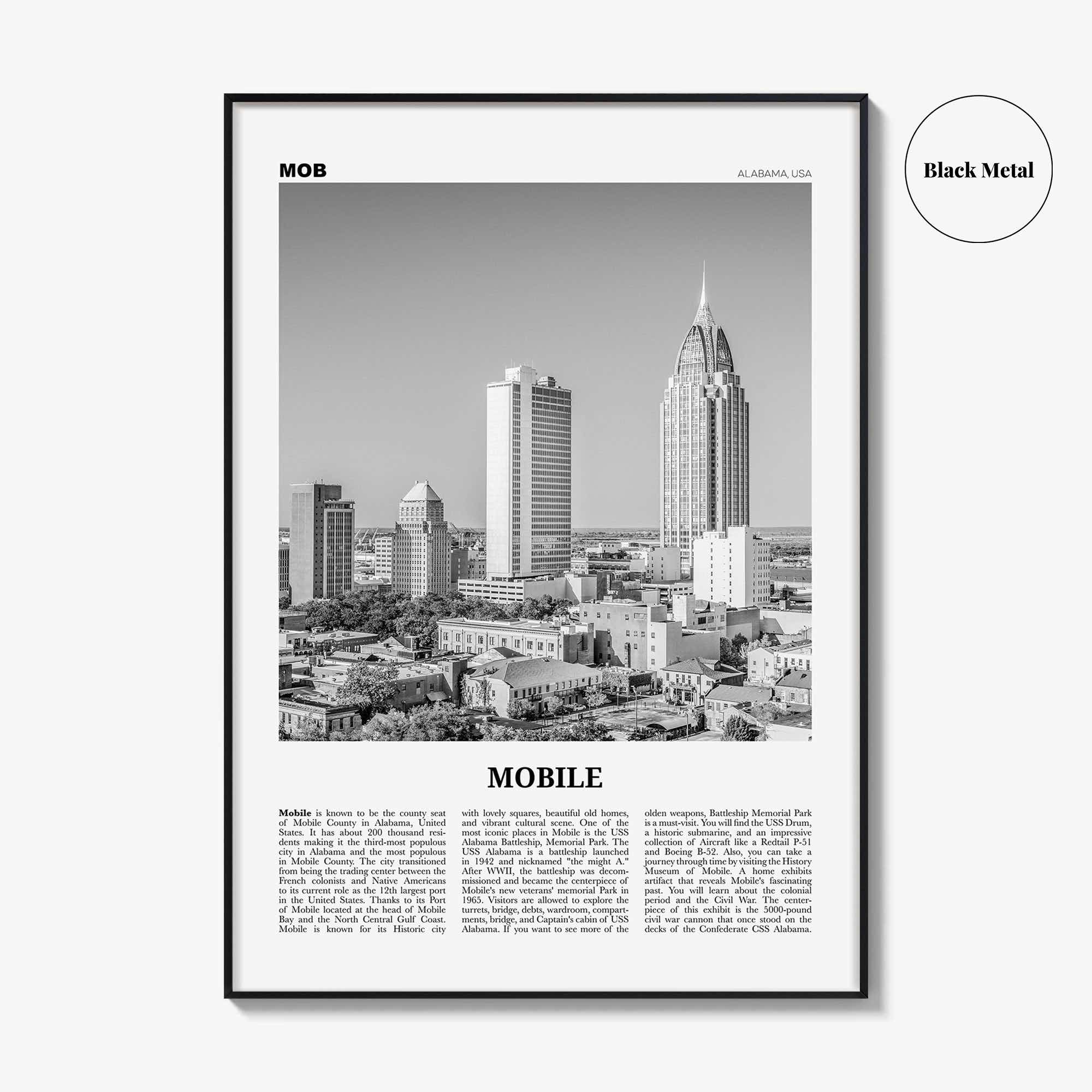 Mobile Print Black and White, Mobile Wall Art, Mobile Poster, Mobile Photo, Mobile Wall Décor, Alabama, USA, United States