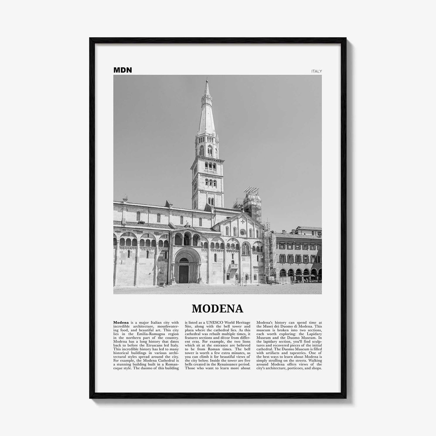 Modena Print Black and White, Modena Wall Art, Modena Poster, Modena Photo, Modena Wall Décor, Modena Map, Italy
