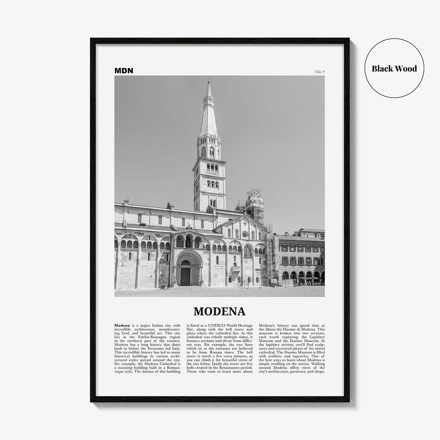 Modena Print Black and White, Modena Wall Art, Modena Poster, Modena Photo, Modena Wall Décor, Modena Map, Italy