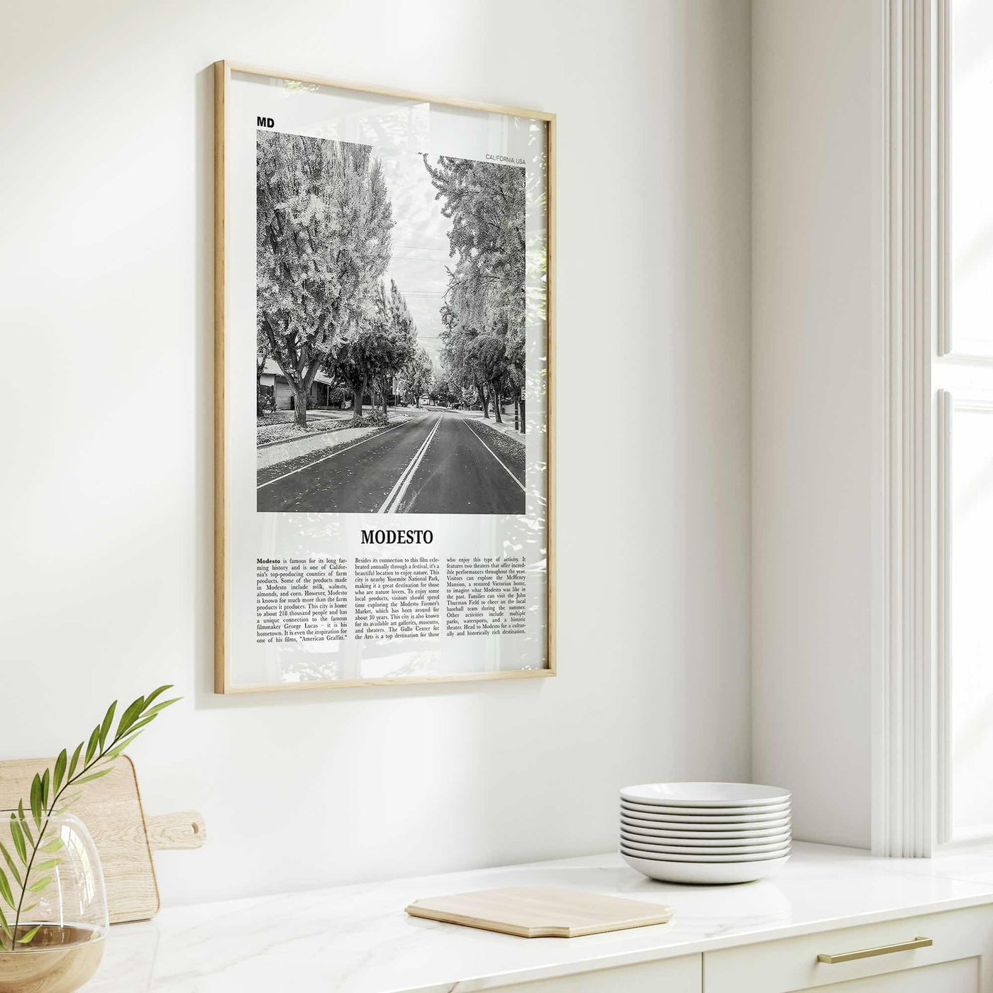 Modesto Print Black and White, Modesto Wall Art, Modesto Poster, Modesto Photo, Modesto Wall Décor, Modesto Map, California, USA