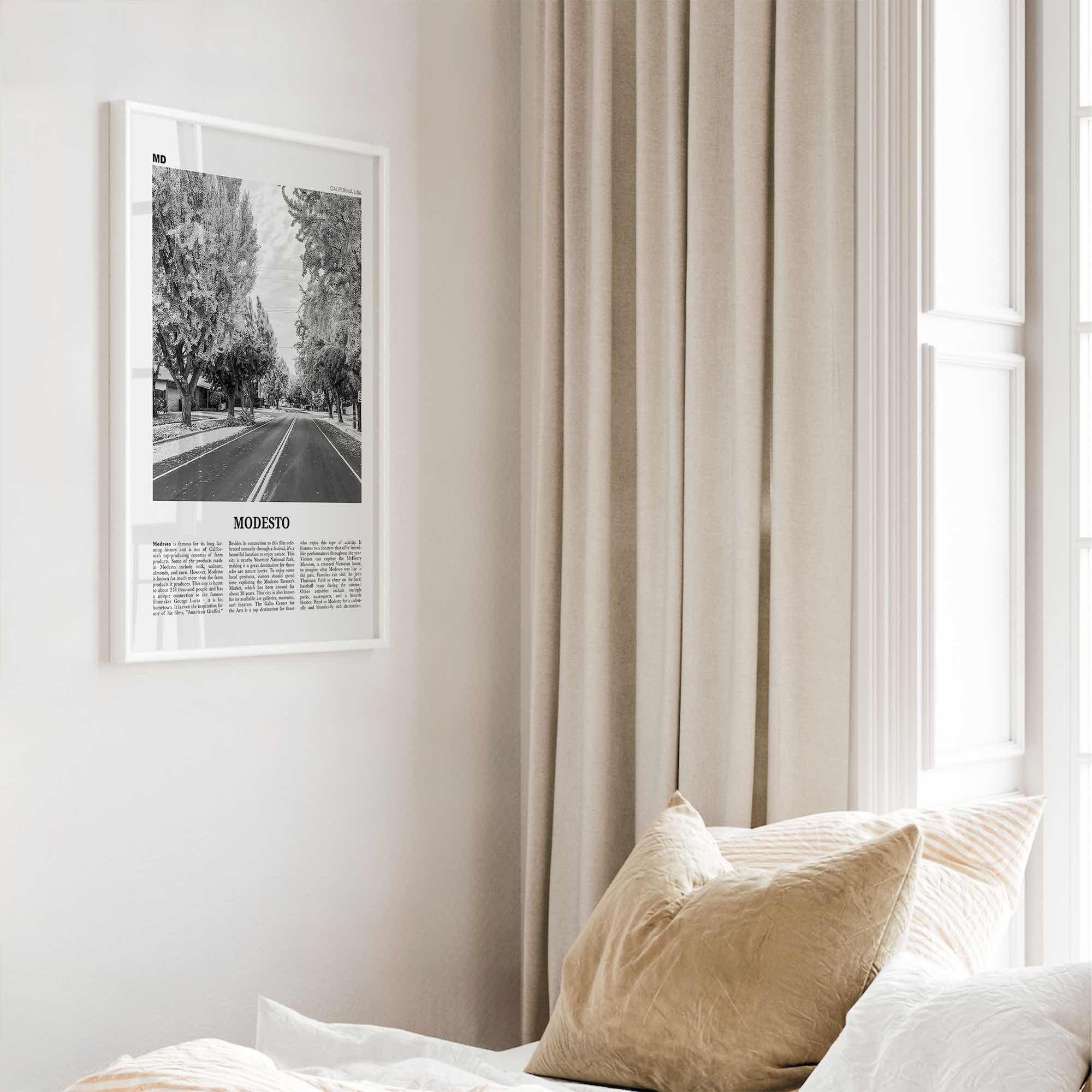 Modesto Print Black and White, Modesto Wall Art, Modesto Poster, Modesto Photo, Modesto Wall Décor, Modesto Map, California, USA