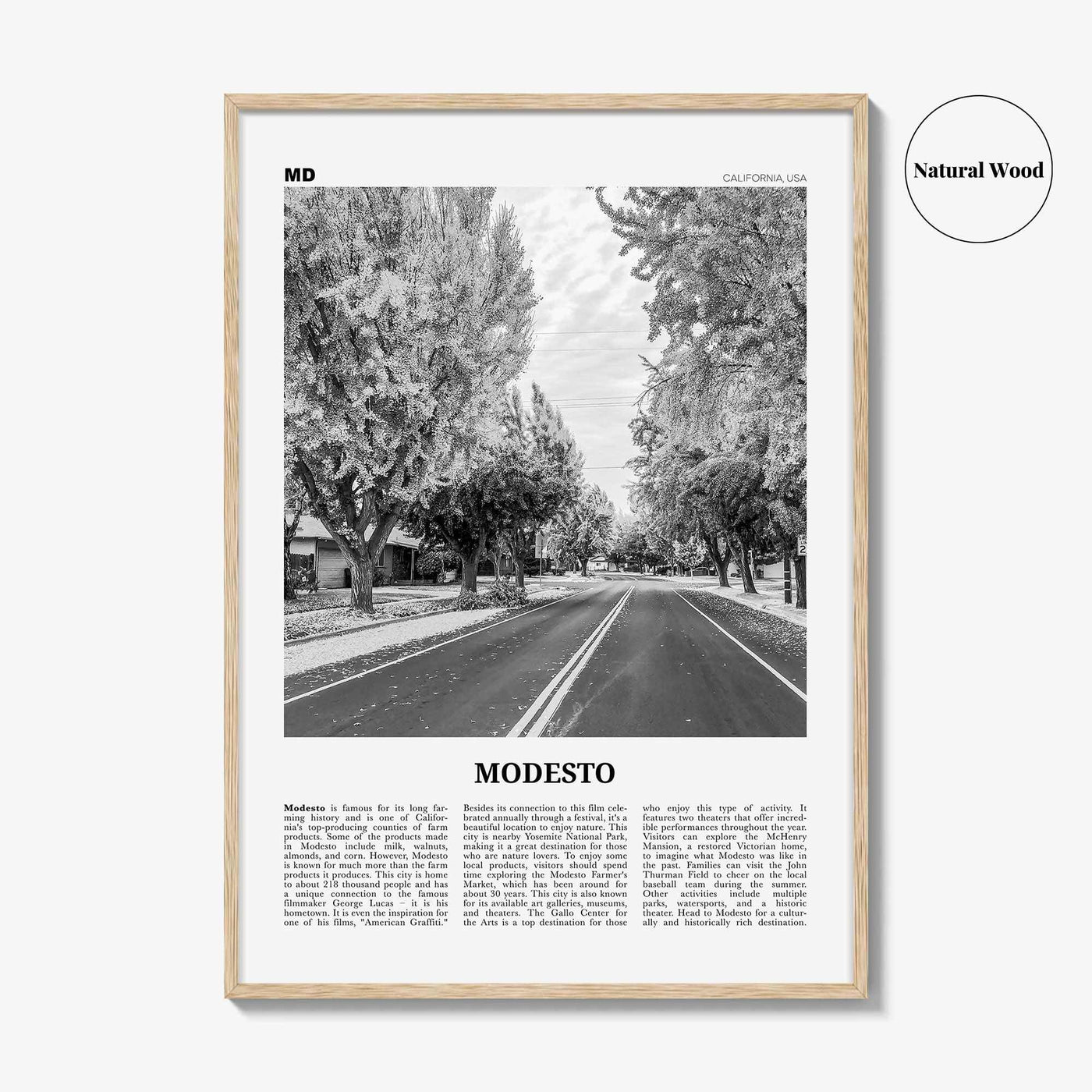 Modesto Print Black and White, Modesto Wall Art, Modesto Poster, Modesto Photo, Modesto Wall Décor, Modesto Map, California, USA