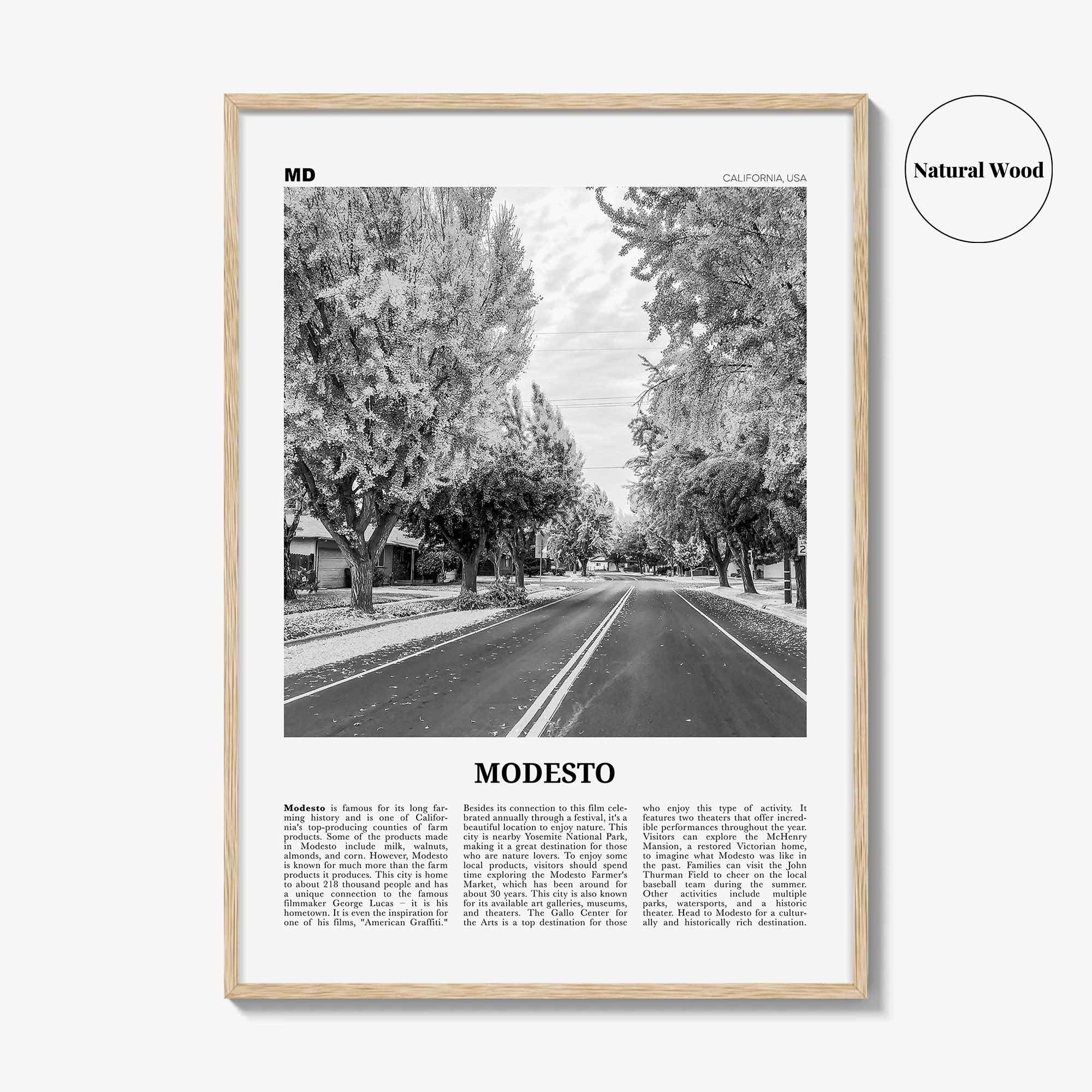 Modesto Print Black and White, Modesto Wall Art, Modesto Poster, Modesto Photo, Modesto Wall Décor, Modesto Map, California, USA