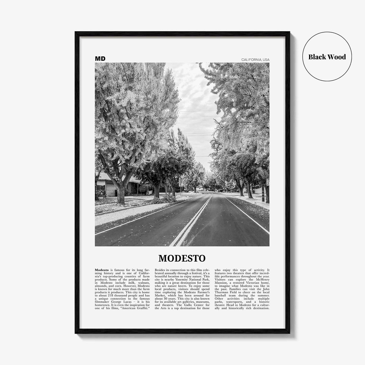 Modesto Print Black and White, Modesto Wall Art, Modesto Poster, Modesto Photo, Modesto Wall Décor, Modesto Map, California, USA