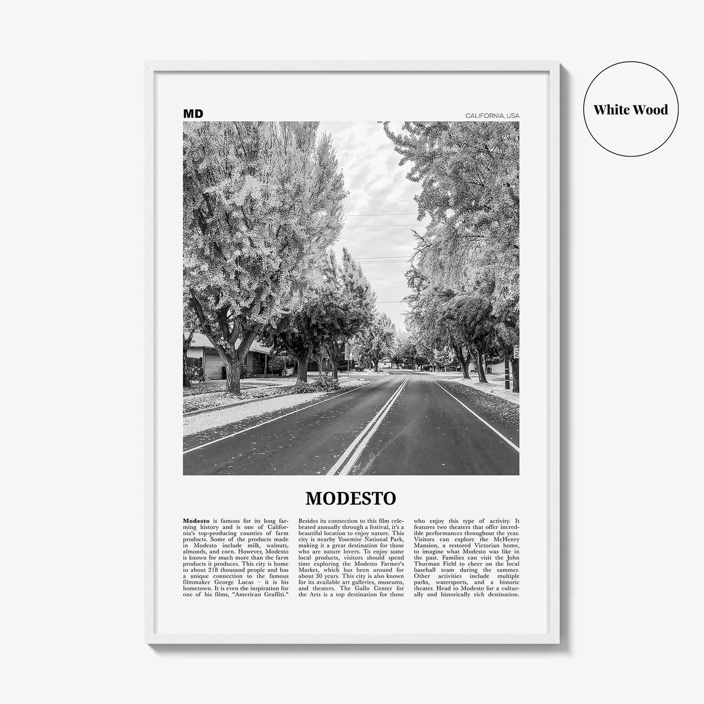 Modesto Print Black and White, Modesto Wall Art, Modesto Poster, Modesto Photo, Modesto Wall Décor, Modesto Map, California, USA